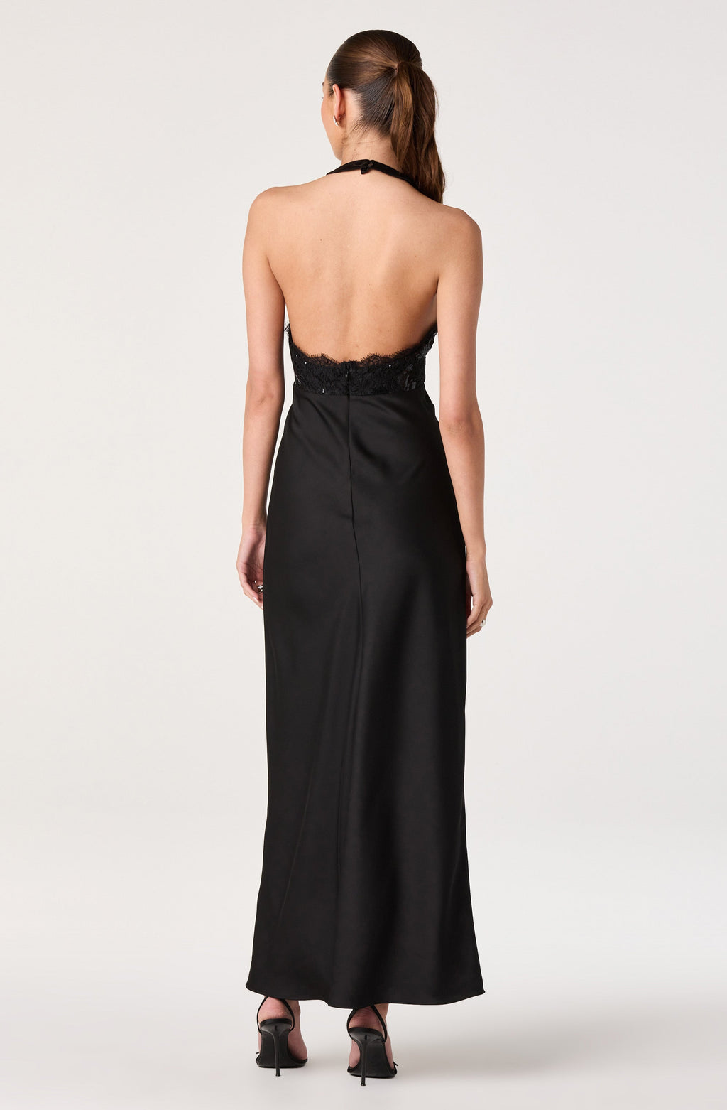 Thyri Sequin Lace Halter Maxi Dress