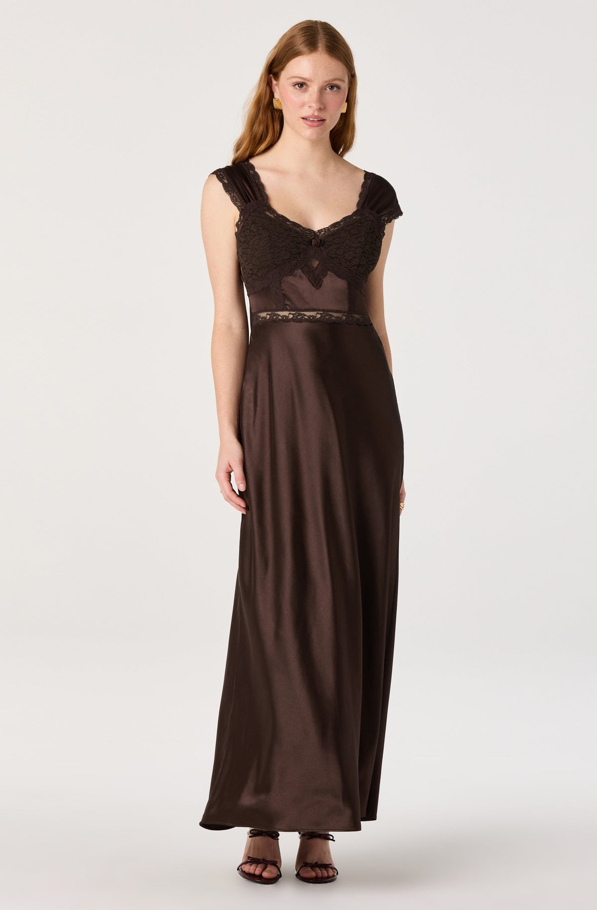 Delphine Lace Trim Satin Maxi Dress