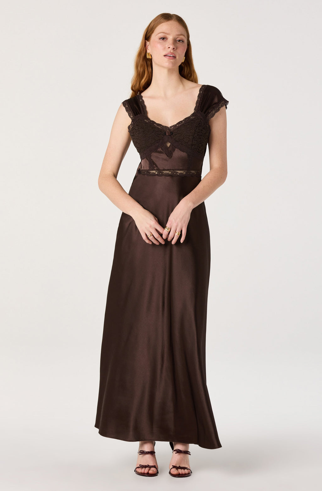 Delphine Lace Trim Satin Maxi Dress