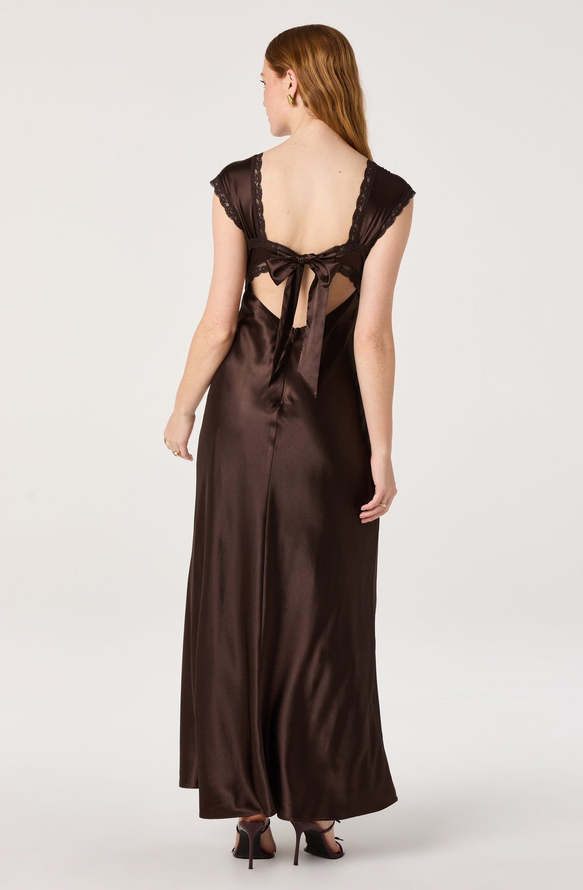 Delphine Lace Trim Satin Maxi Dress