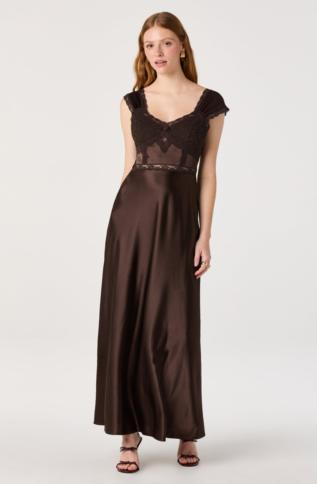 Delphine Lace Trim Satin Maxi Dress
