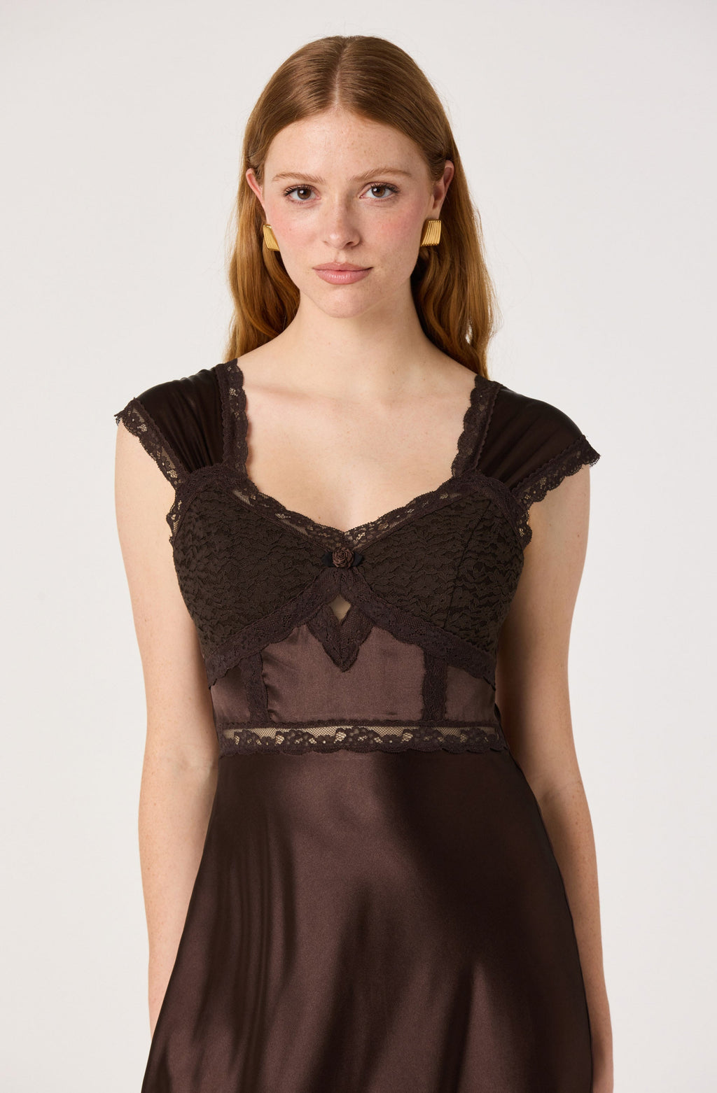 Delphine Lace Trim Satin Maxi Dress