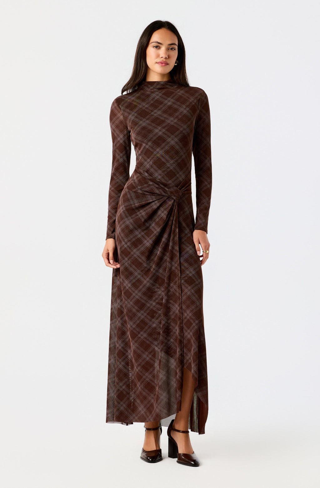 Whitney Plaid Mesh Maxi Dress