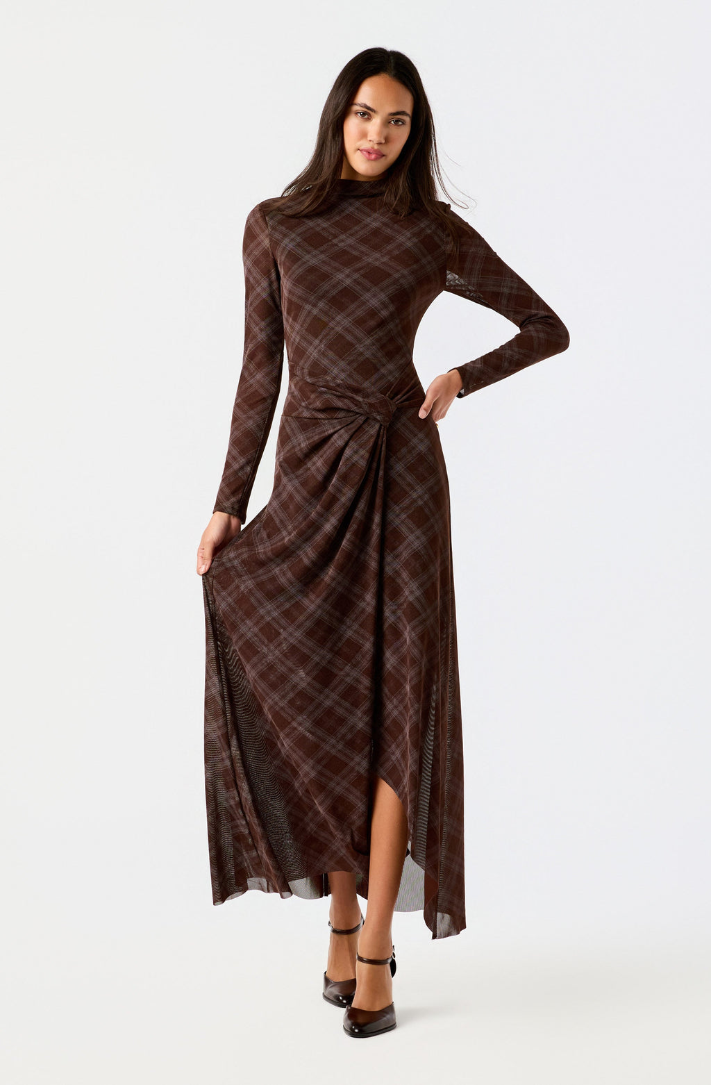 Whitney Plaid Mesh Maxi Dress