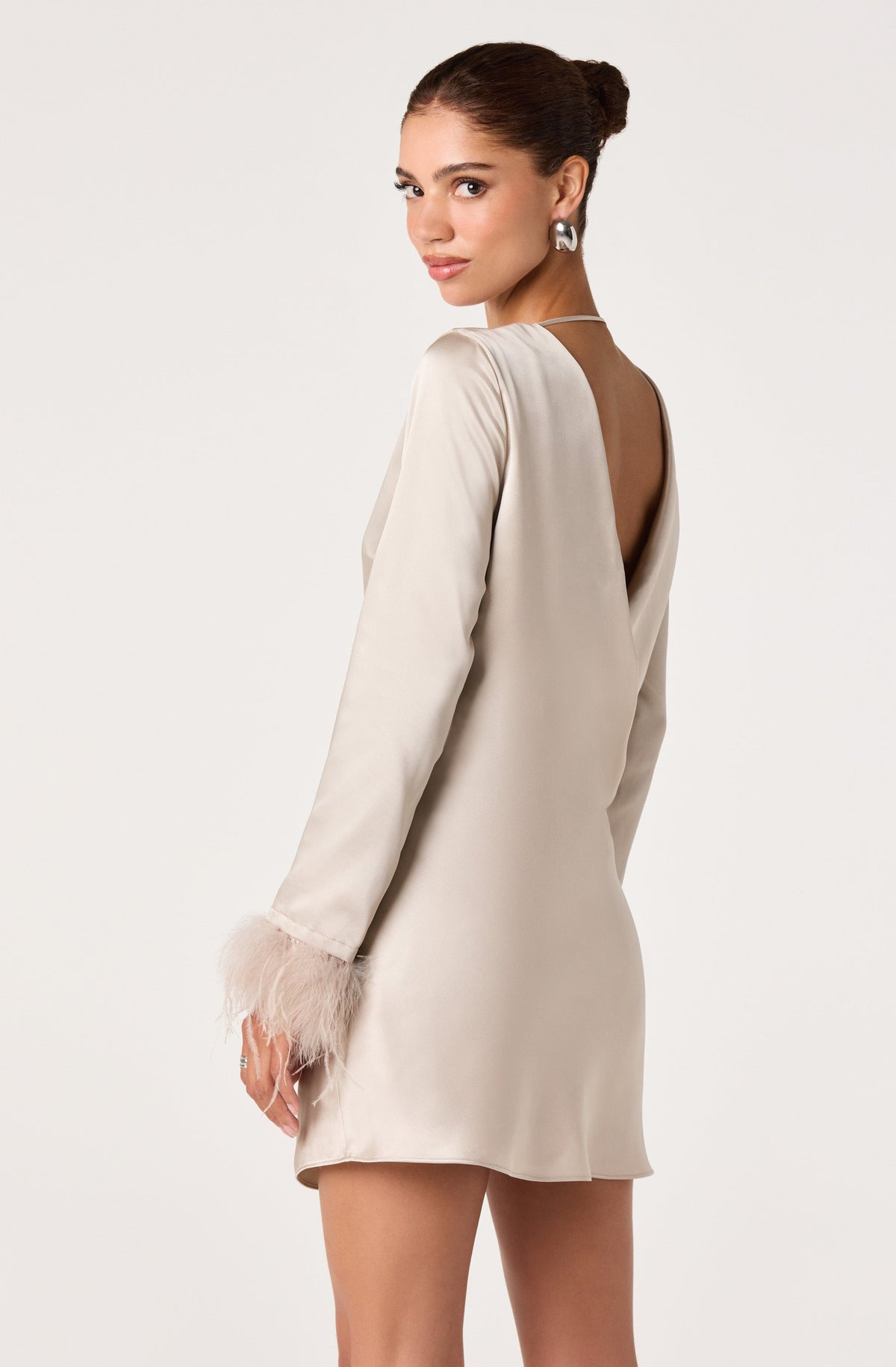 Jeniffer Feather Cuff Satin Mini Dress