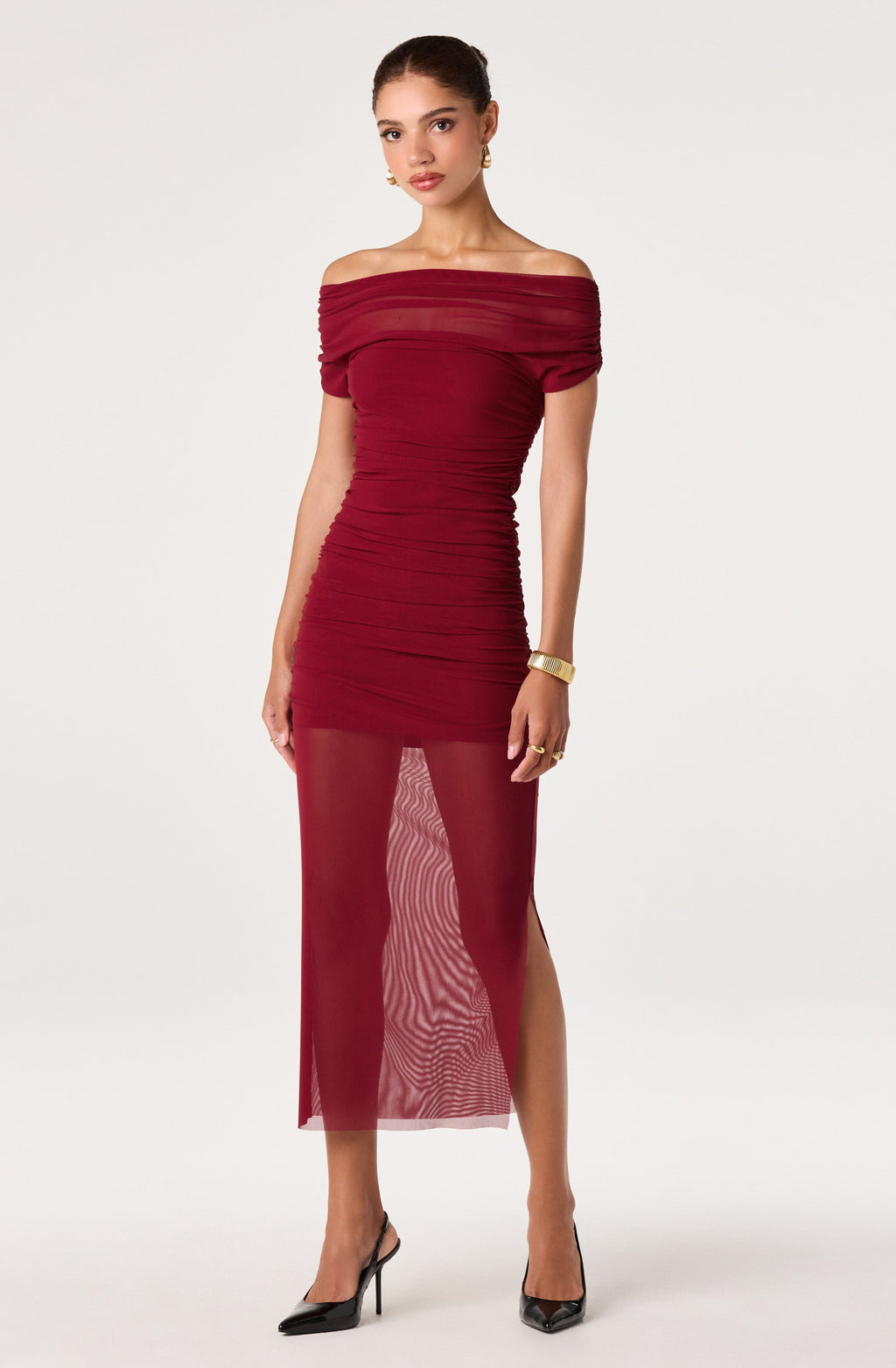 Belladonna Mesh Off Shoulder Maxi Dress