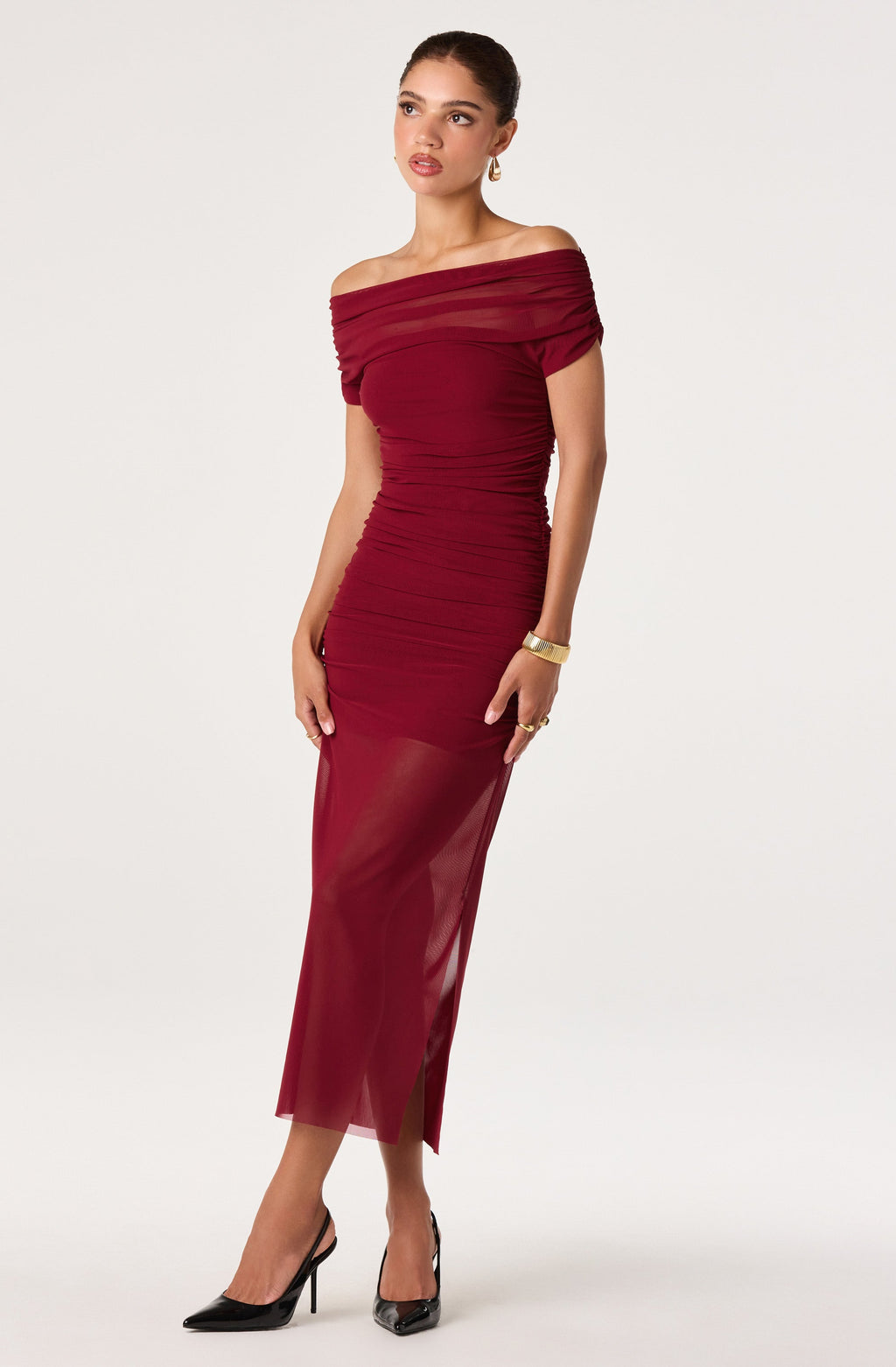 Belladonna Mesh Off Shoulder Maxi Dress