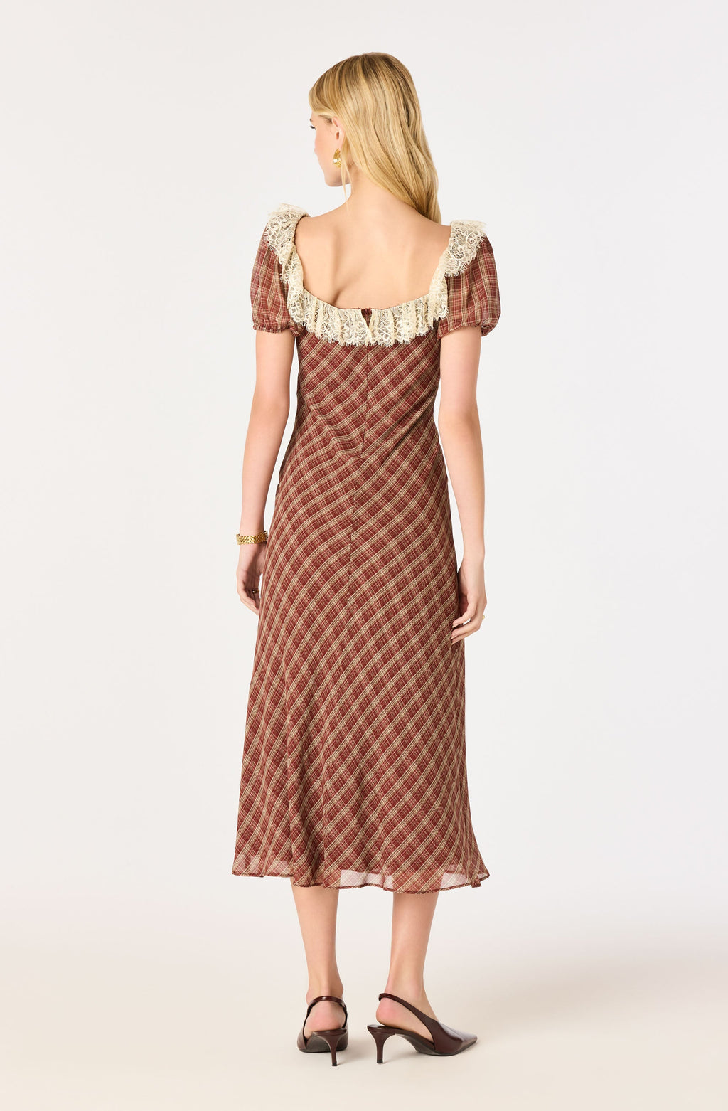 Edwardine Plaid Puff Sleeve Midi Dress
