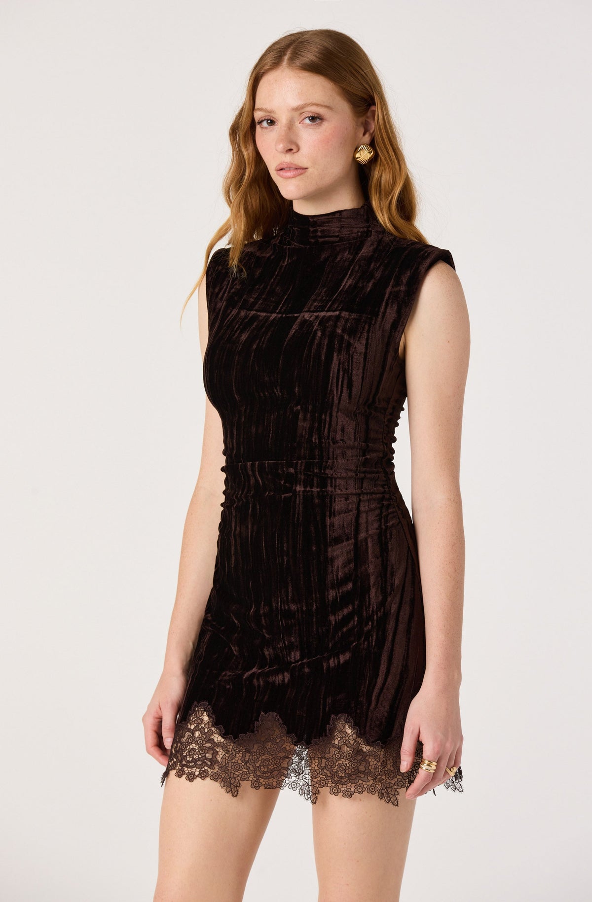 Nazari Velvet Lace Hem Mini Dress
