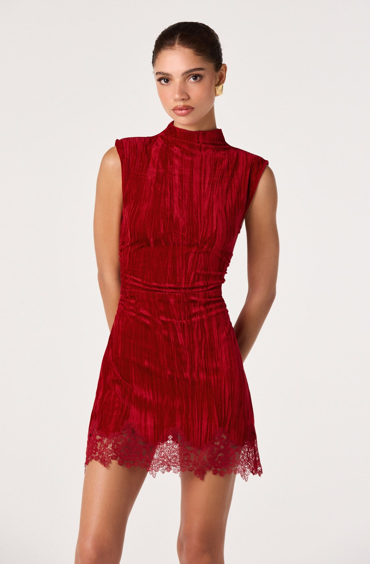 Nazari Velvet Lace Hem Mini Dress