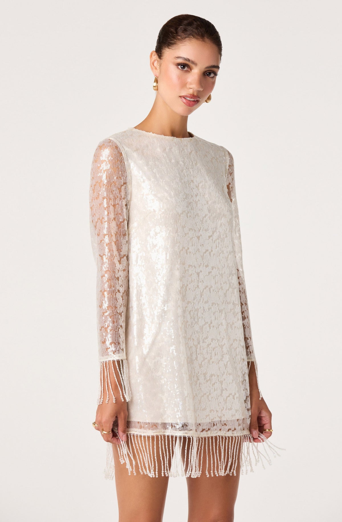 Opaline Beaded Fringe Sequin Mini Dress