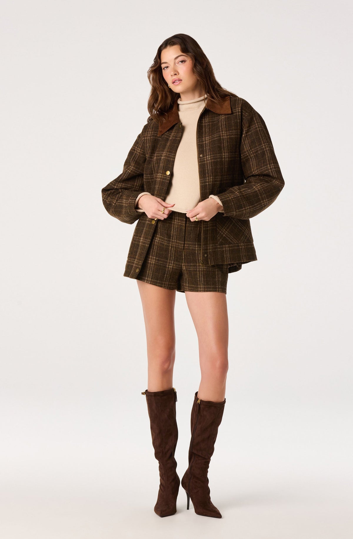 Wynn Plaid High-Rise Tailored Shorts