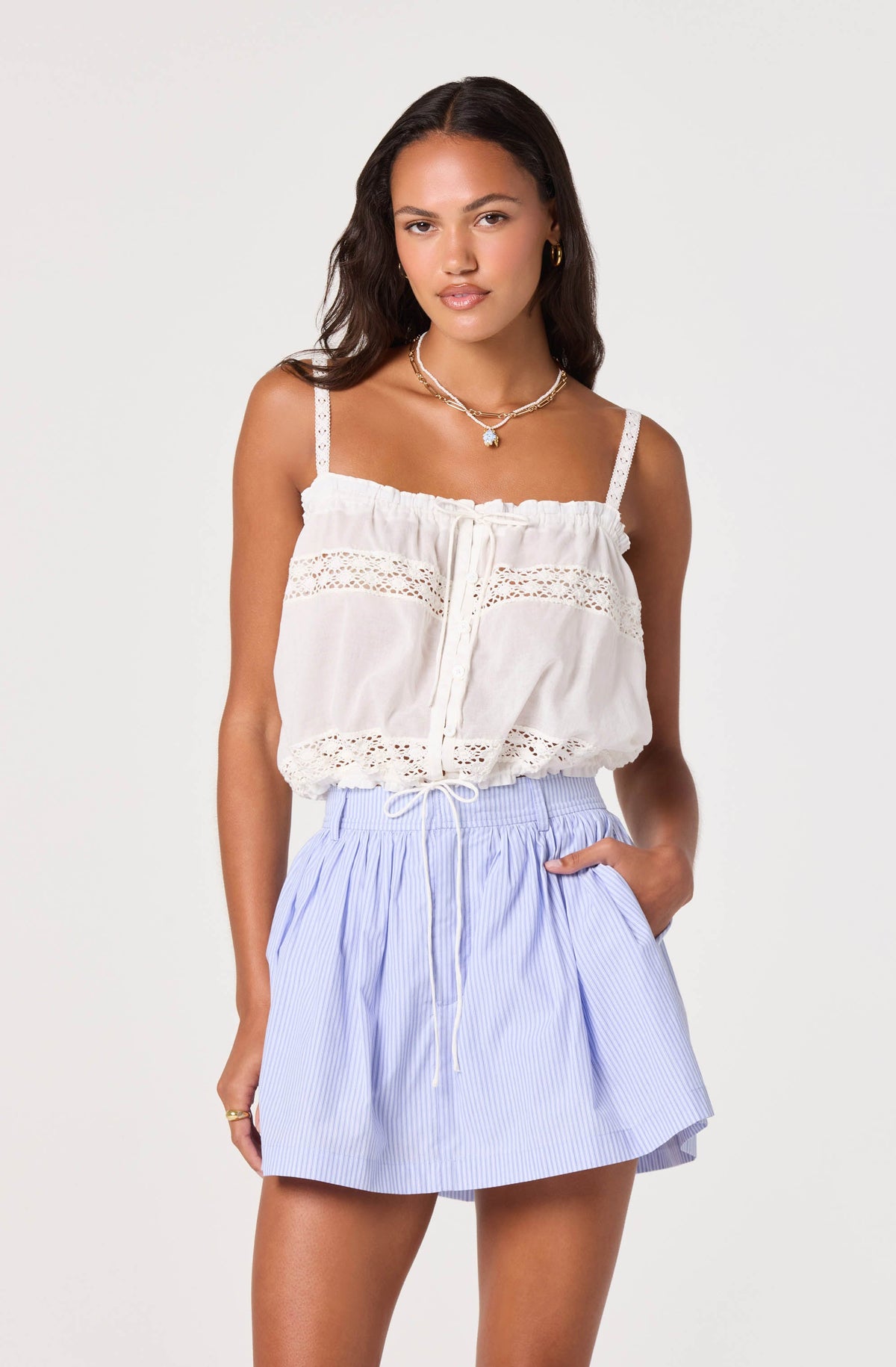 Barbara Stripe High-Rise Gathered Skort