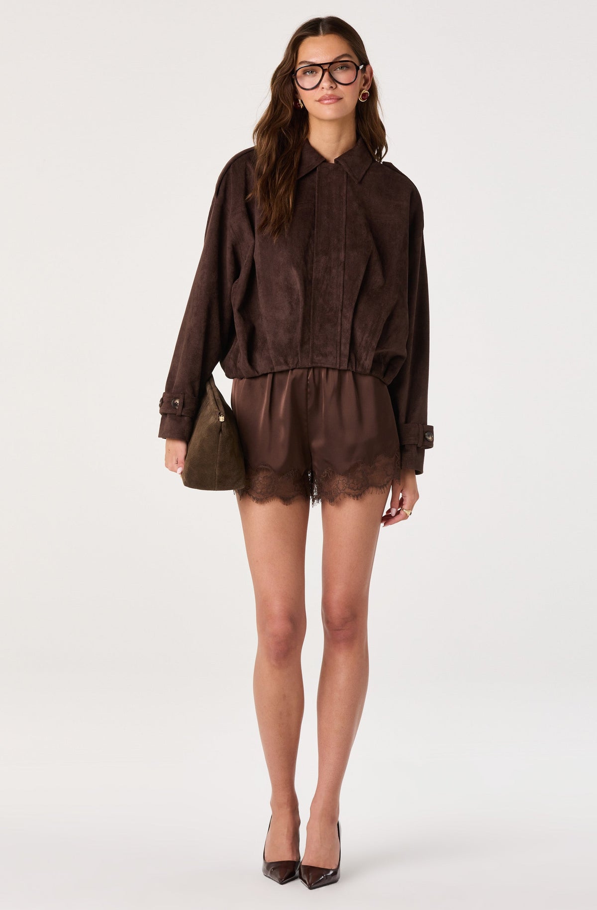 Amadea Lace Trim Satin Drawstring Shorts