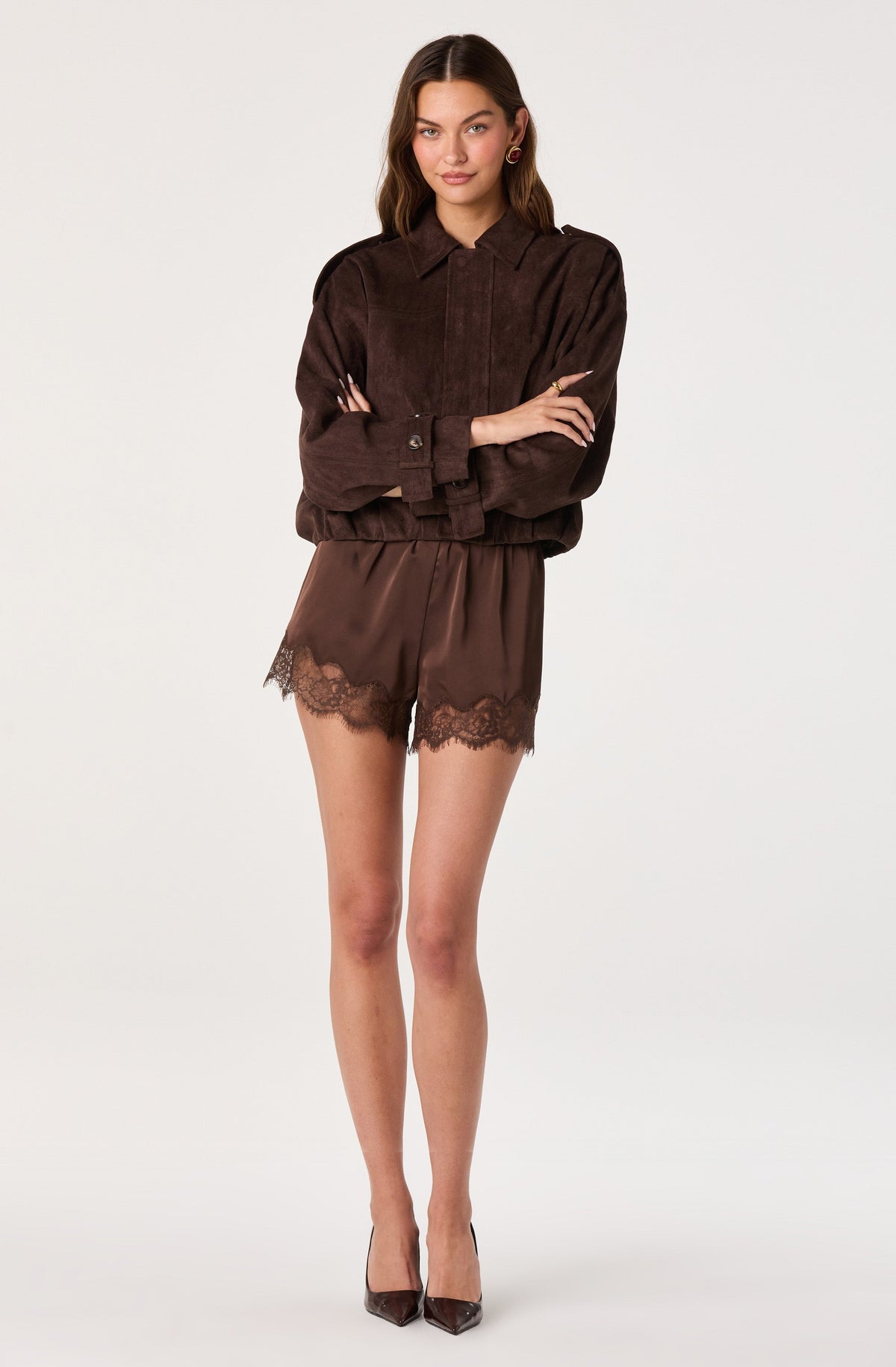 Amadea Lace Trim Satin Drawstring Shorts