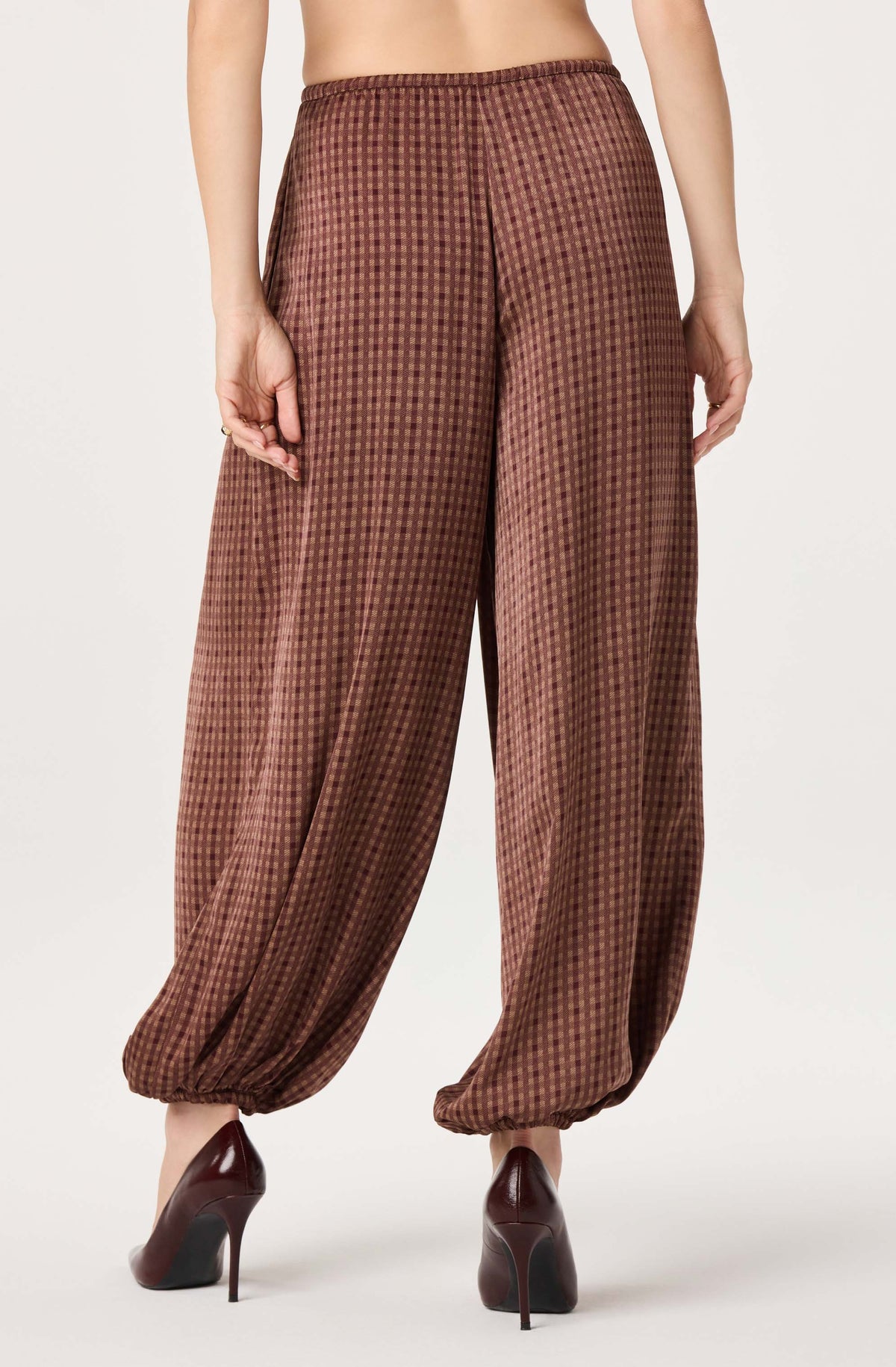 Airen Plaid Satin Drawstring Balloon Pants
