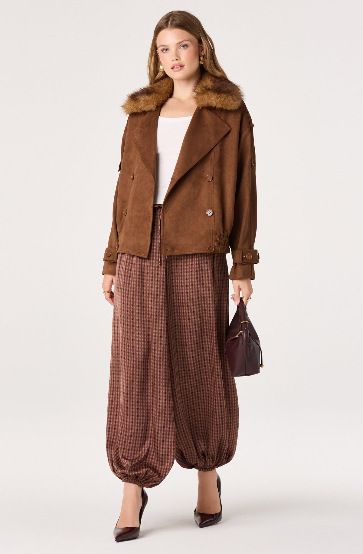 Airen Plaid Satin Drawstring Balloon Pants