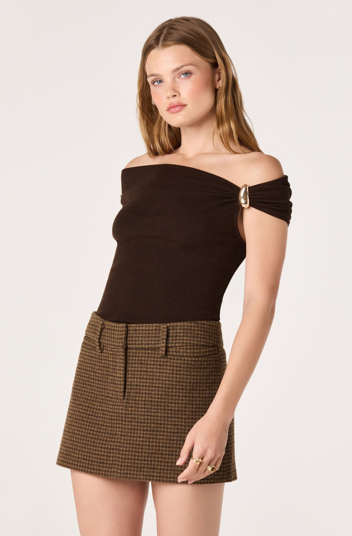 Milani Plaid Tweed Mini Skirt