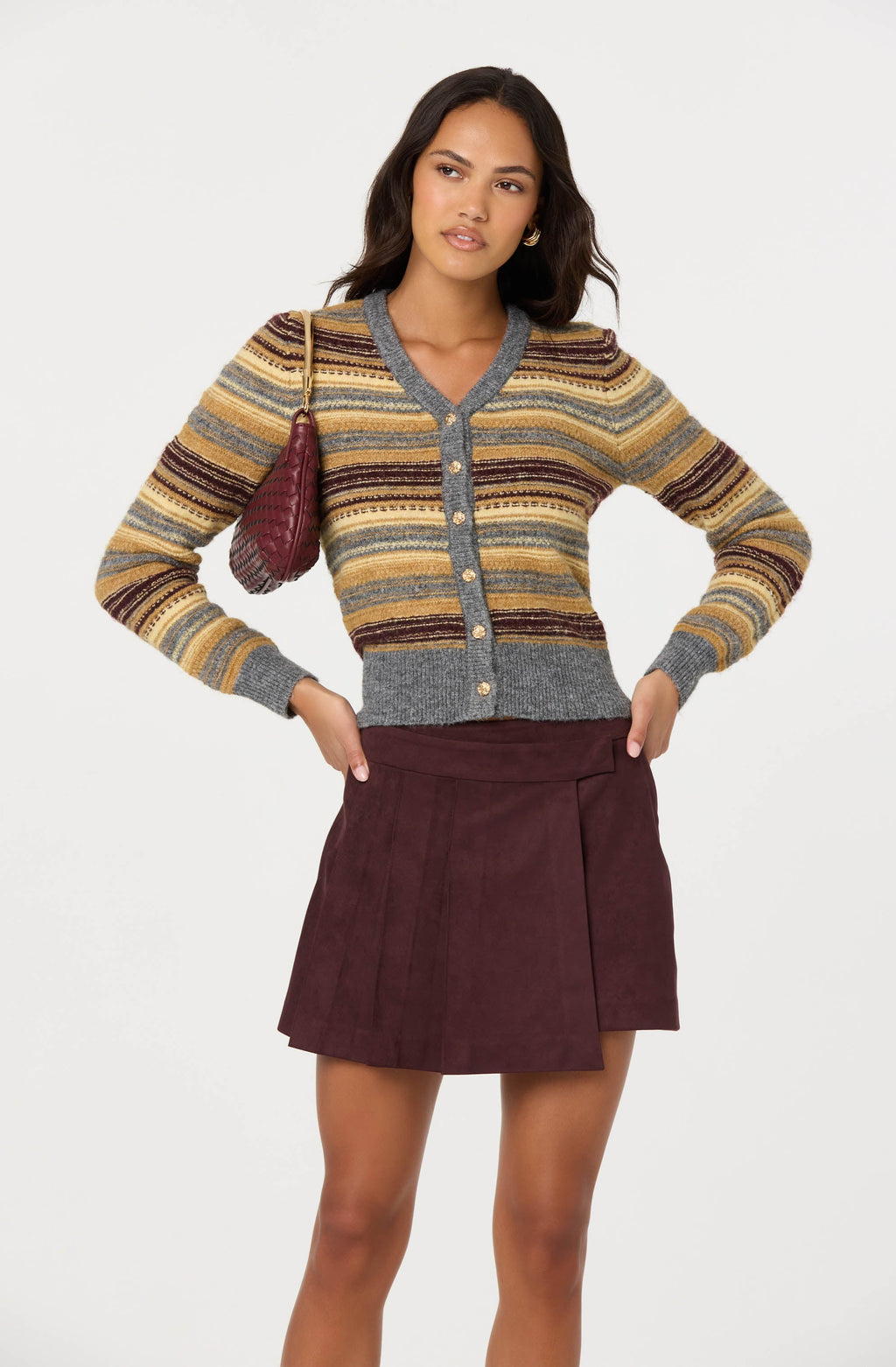 Theodora Faux Suede Pleated Skirt