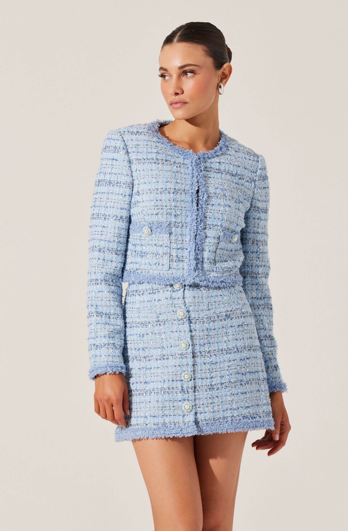 Mavey Tweed Contrast Trim Skirt