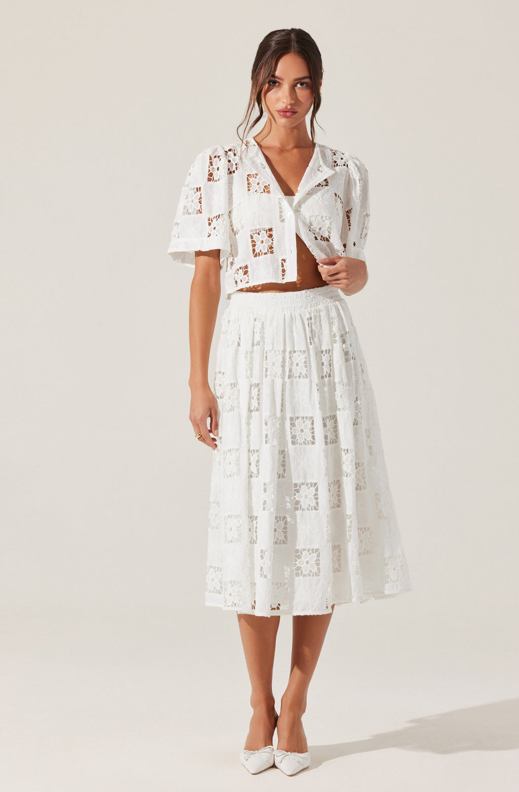Andolina Crochet Lace Midi Skirt