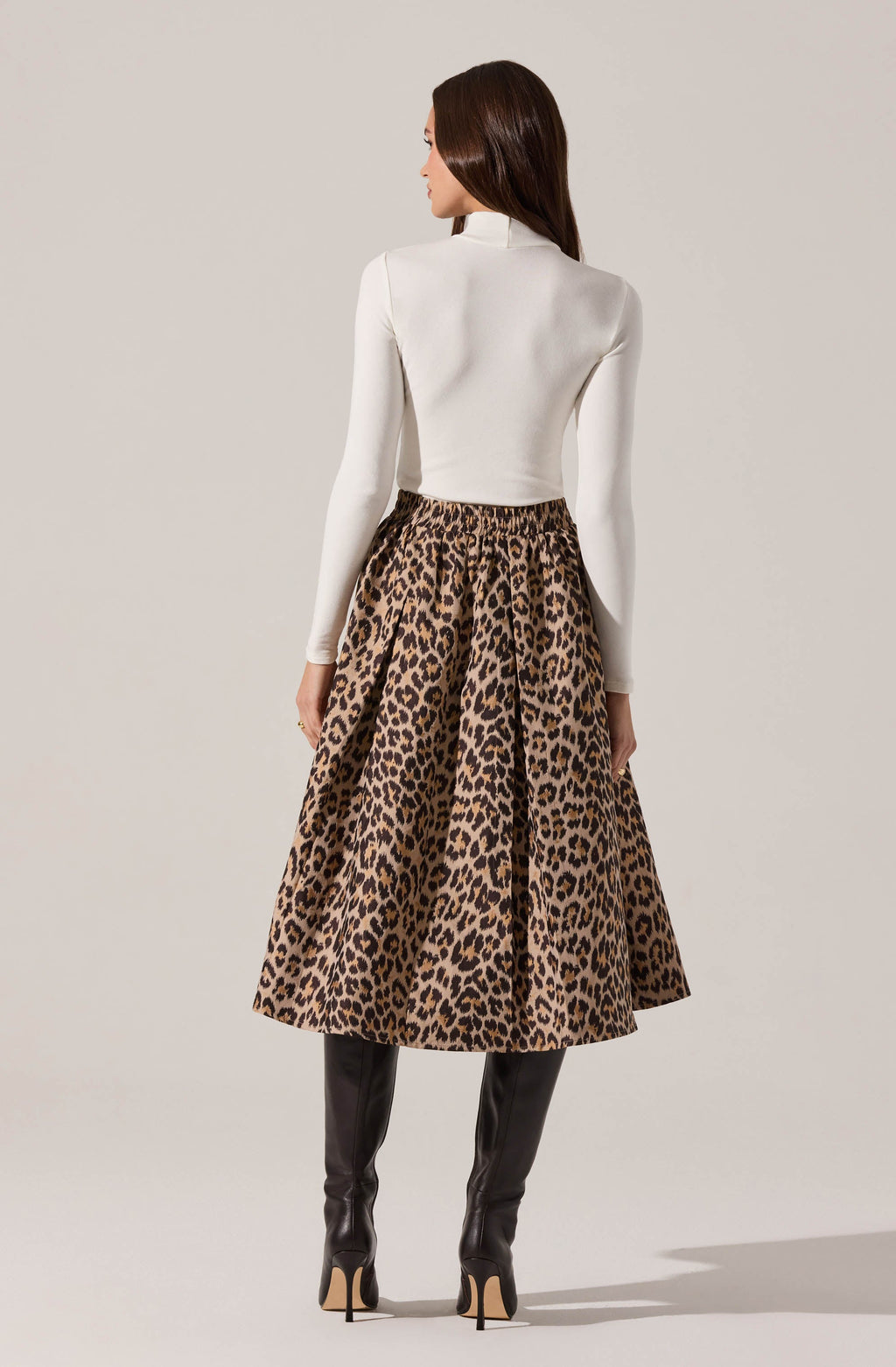 Andolina Pleated Leopard Midi Skirt