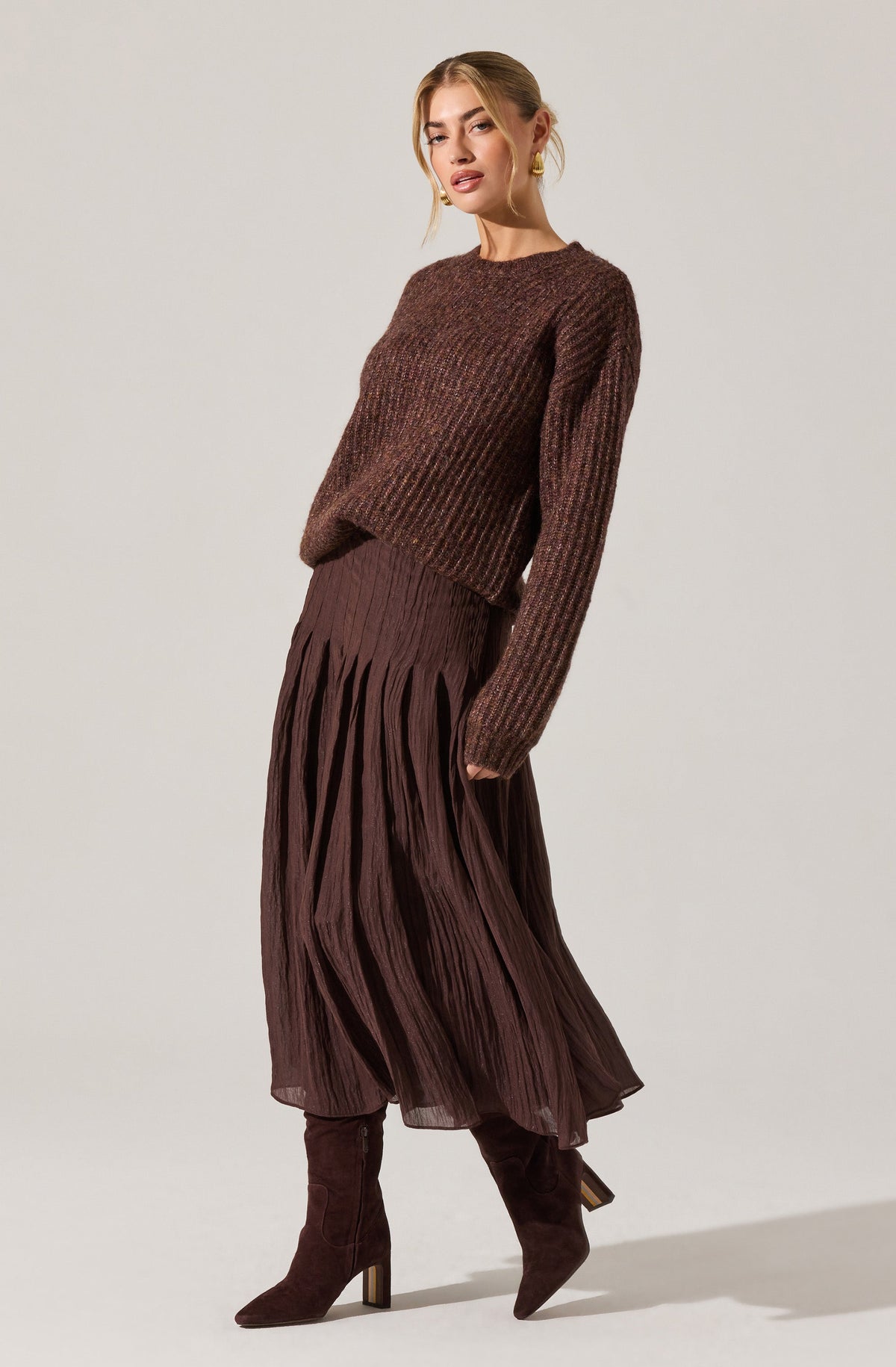 Daivini Pleated Crinkle Midi Skirt