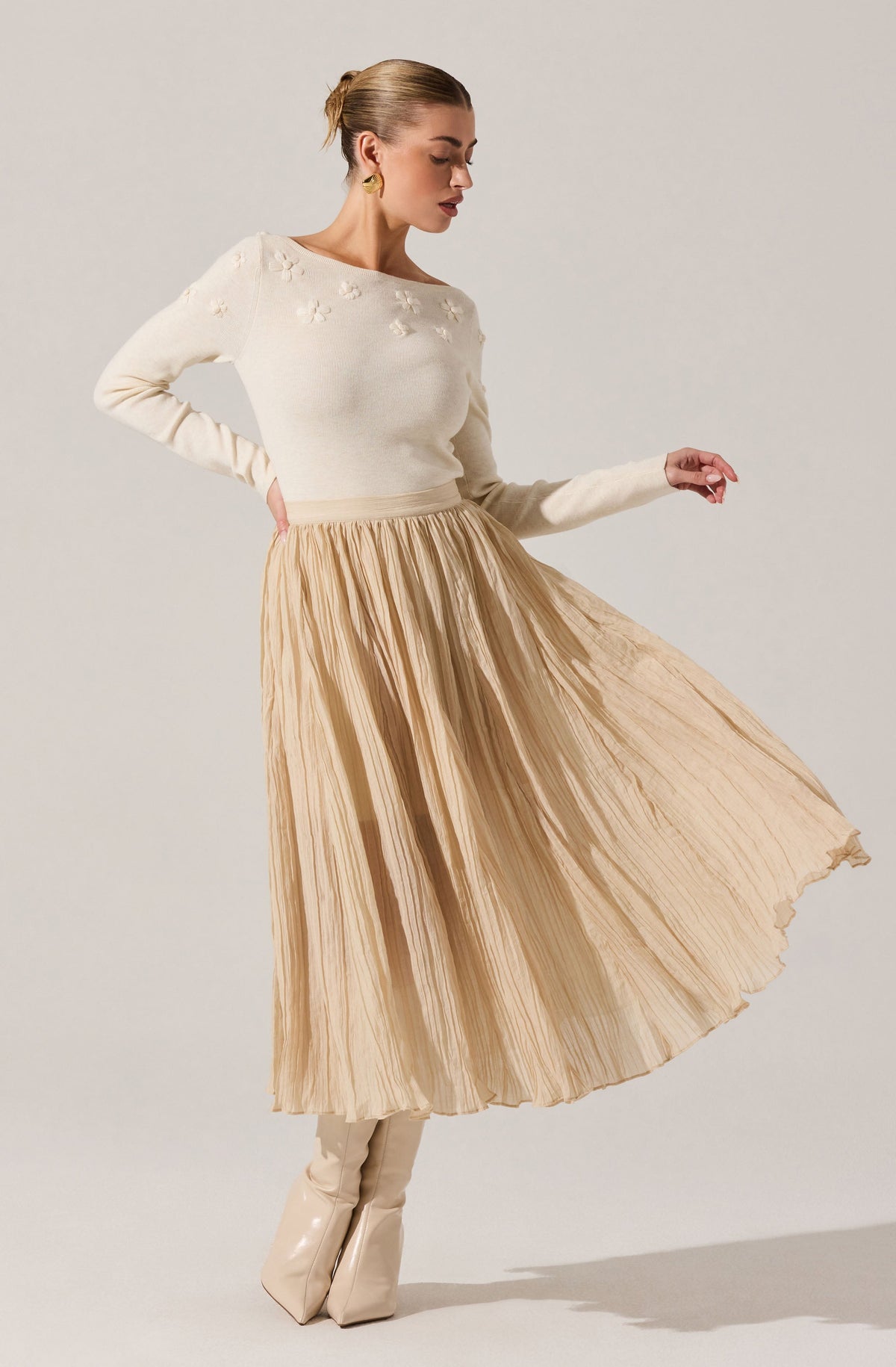 Salome Pleated Flare Midi Skirt