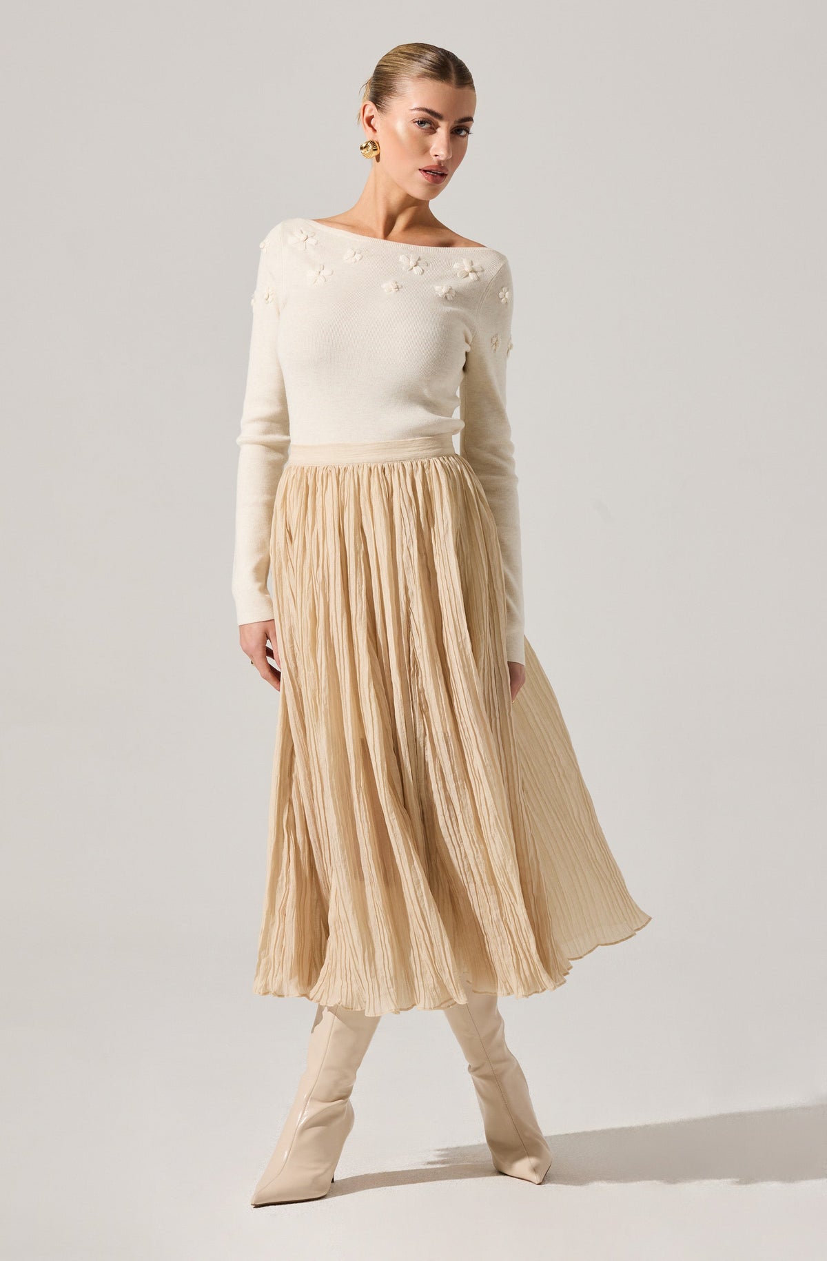 Salome Pleated Flare Midi Skirt
