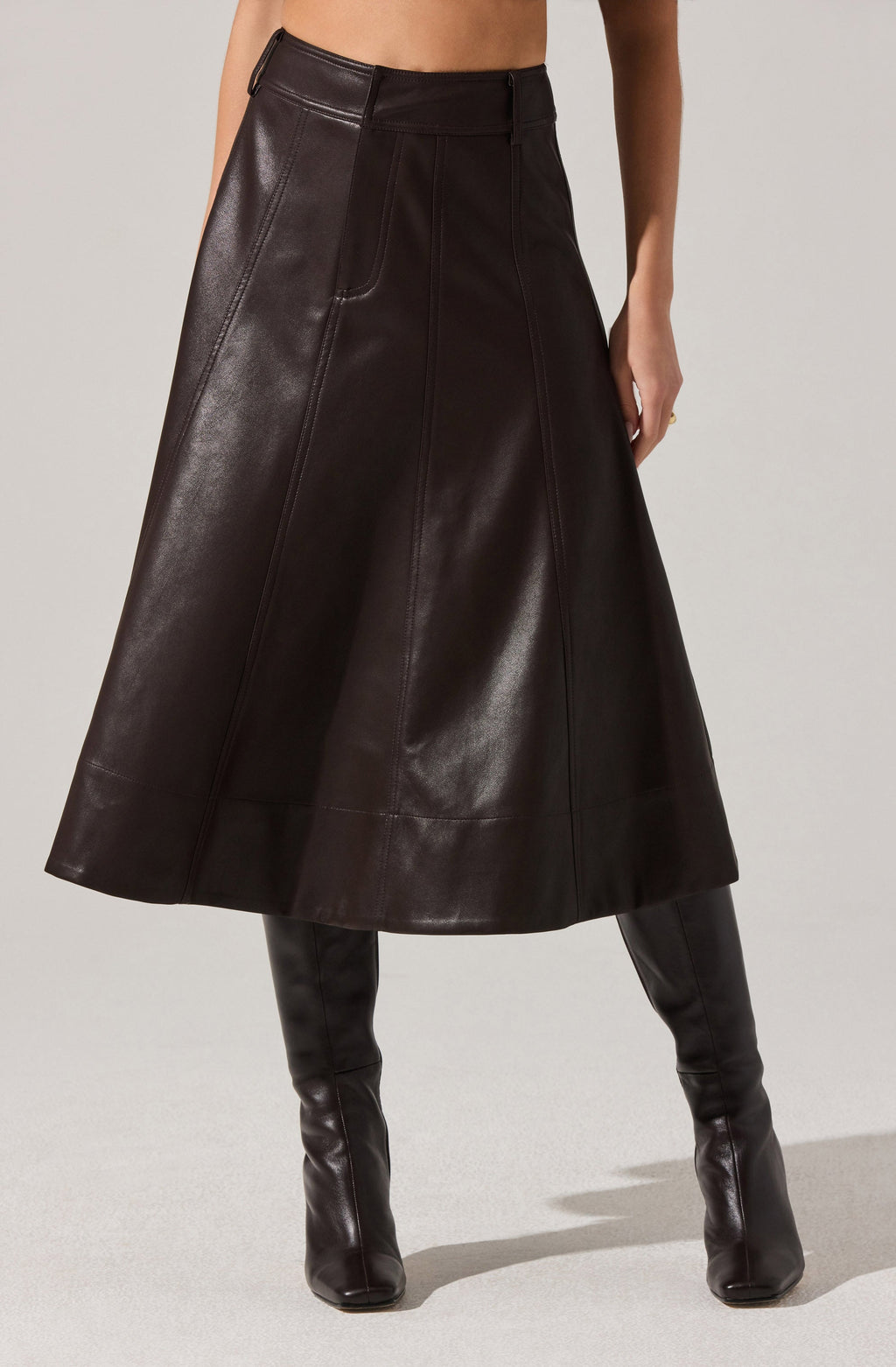 Zhuri Faxu Leather Midi Skirt