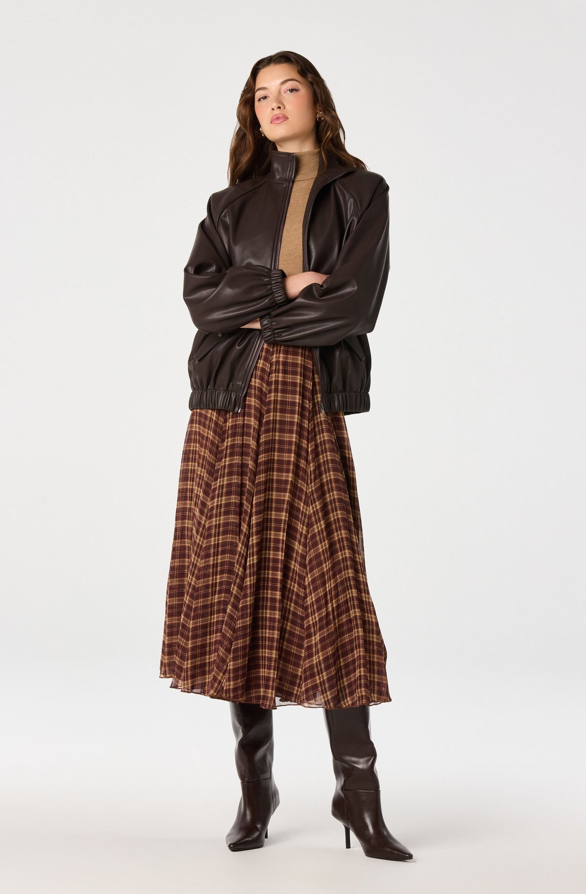 Fiori Plaid Chiffon Godet Skirt