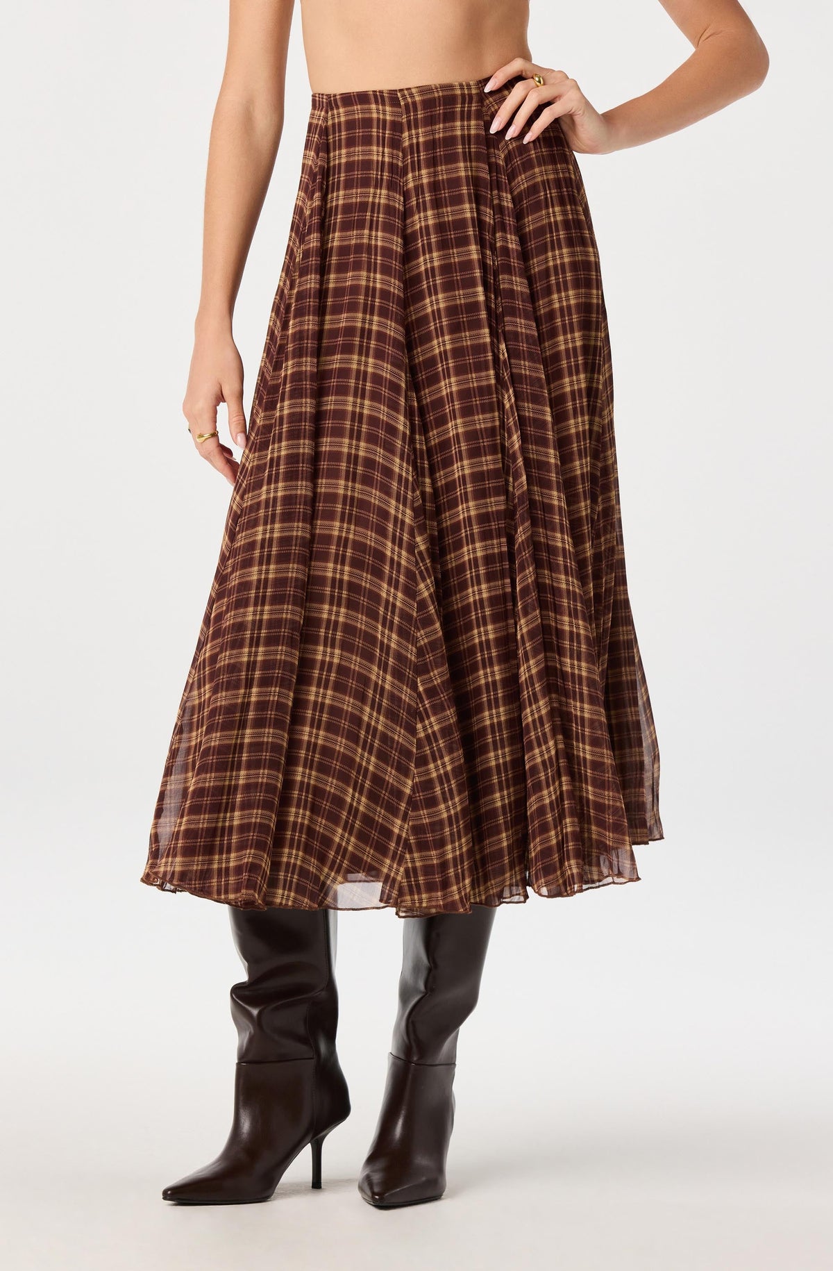 Fiori Plaid Chiffon Godet Skirt