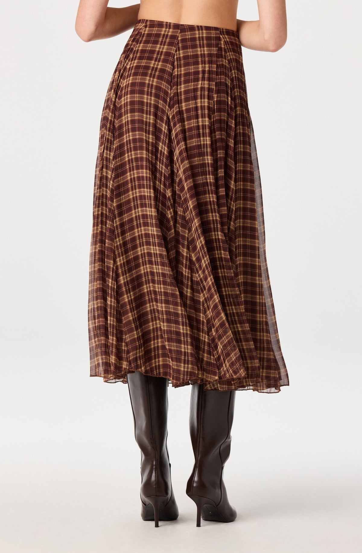 Fiori Plaid Chiffon Godet Skirt