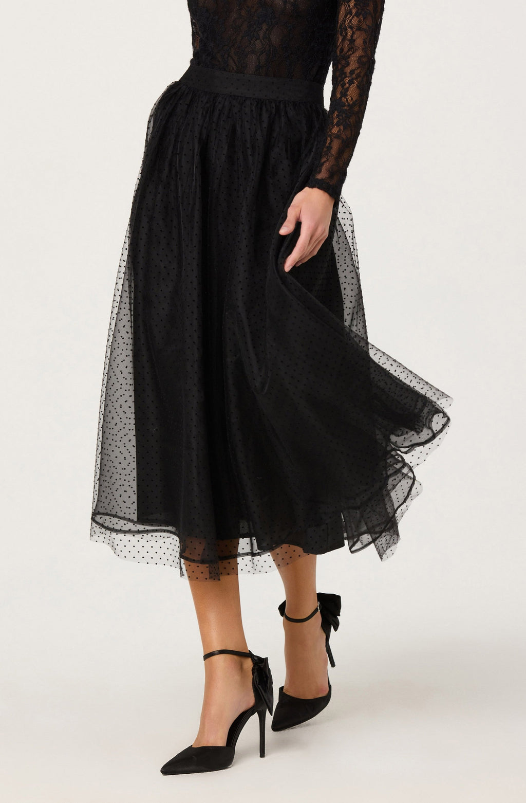 Lela Polka Dot Layered Midi Skirt