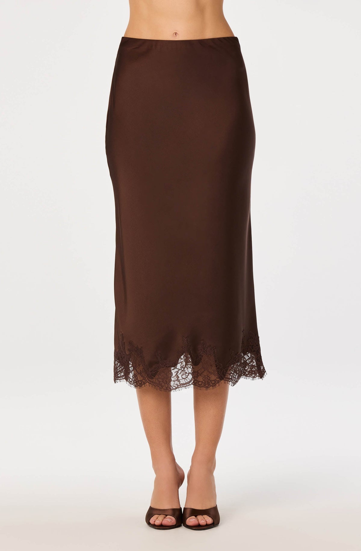 Blossom Satin Lace-Trim Midi Skirt