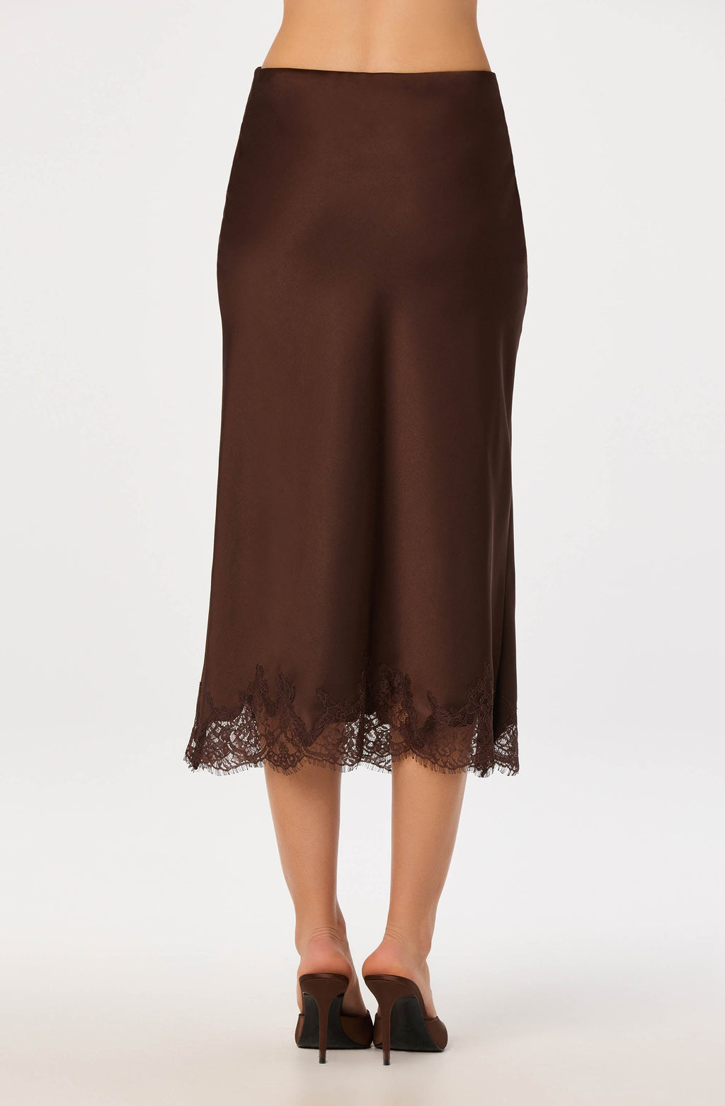 Blossom Satin Lace-Trim Midi Skirt