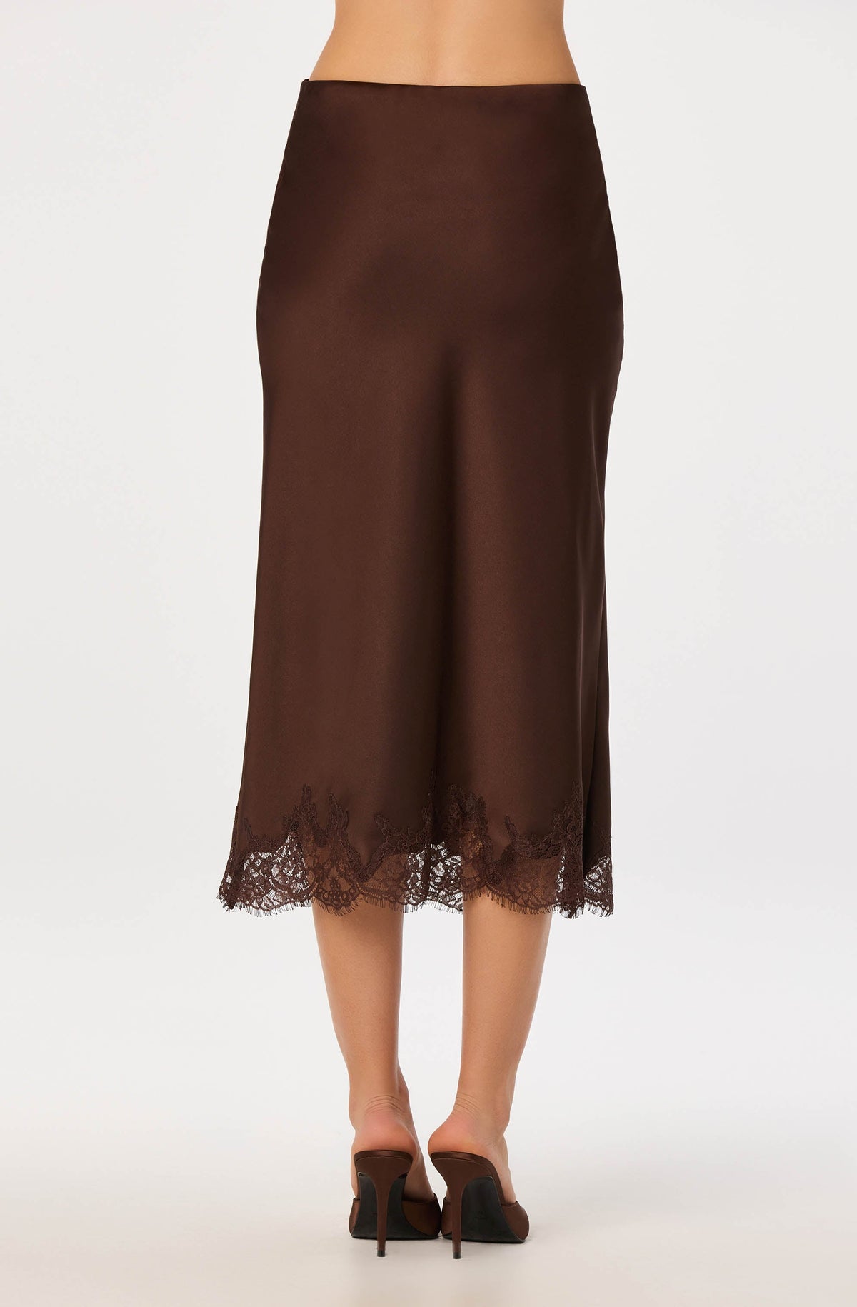 Blossom Satin Lace-Trim Midi Skirt