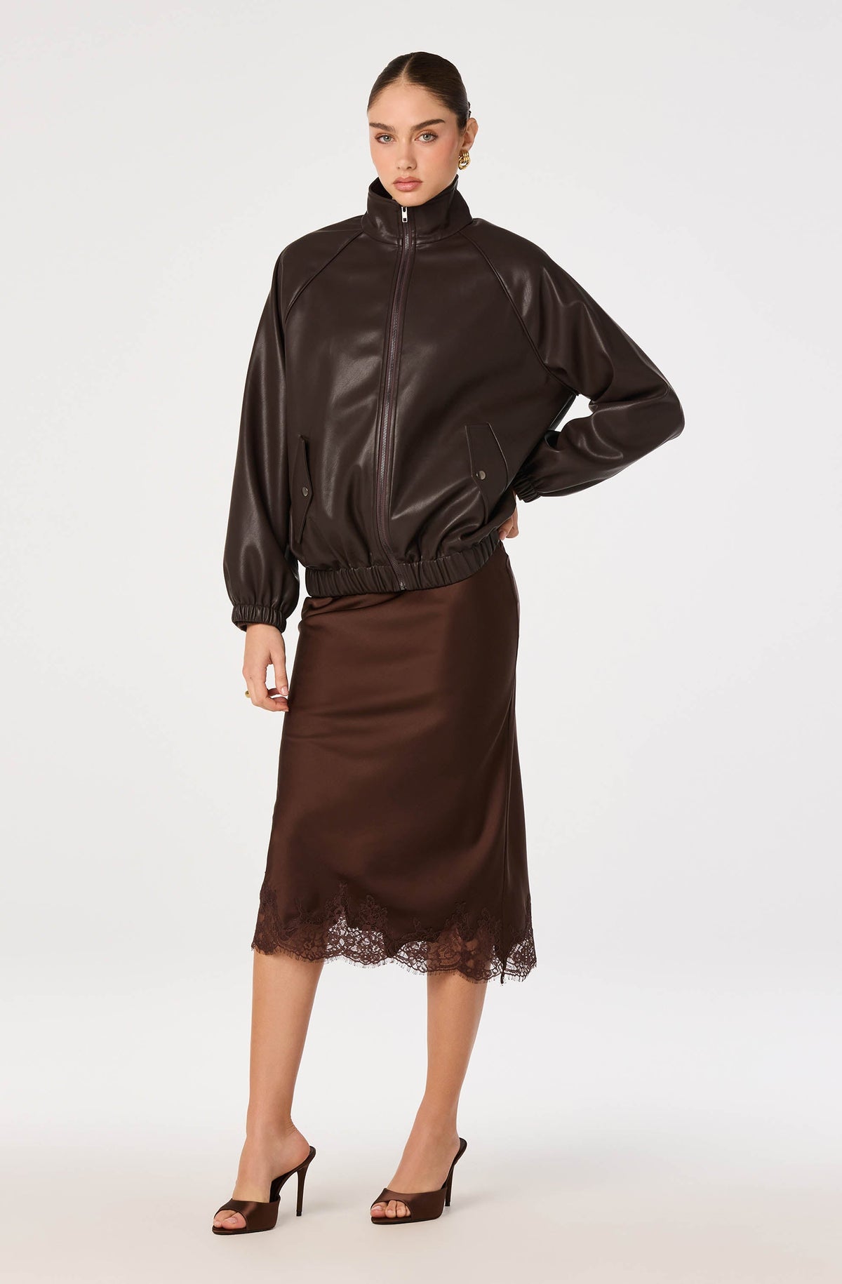 Blossom Satin Lace-Trim Midi Skirt