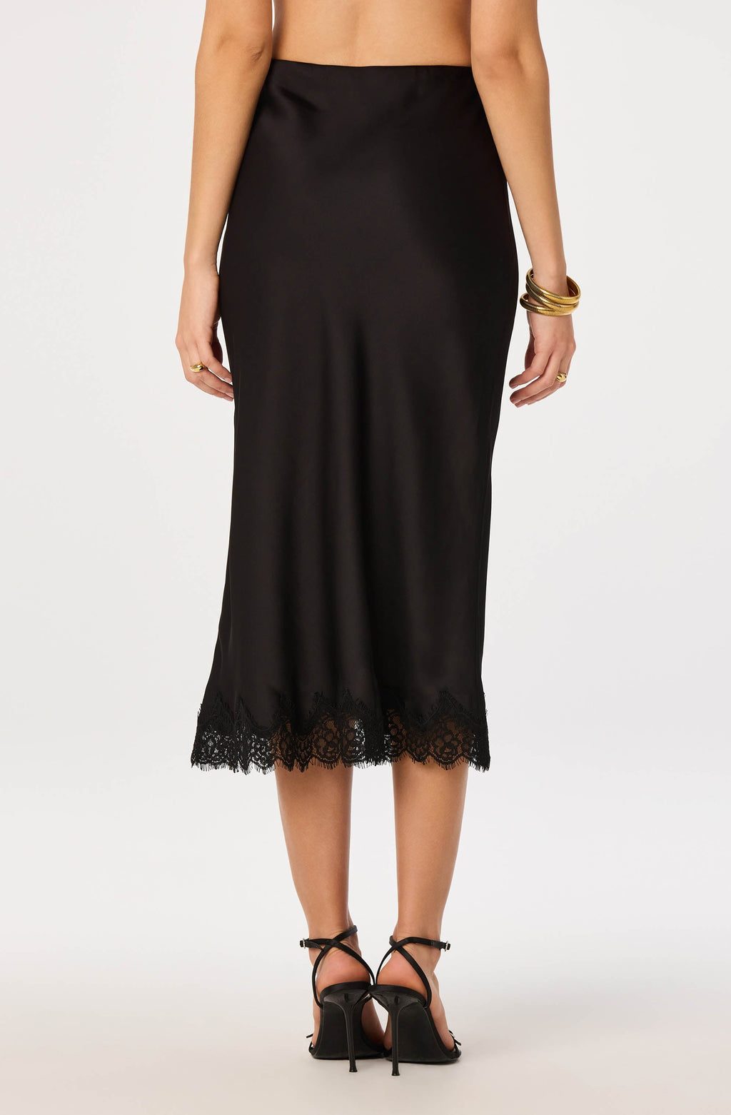 Blossom Satin Lace-Trim Midi Skirt