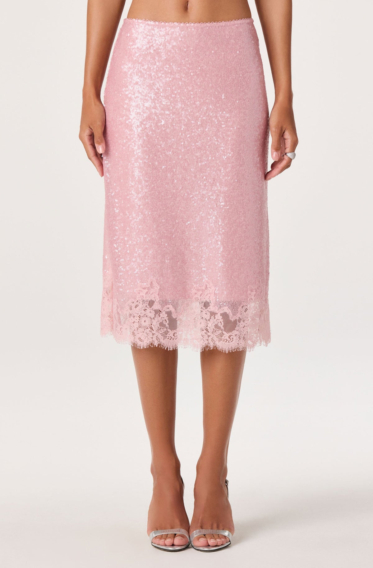Britney Sequin Lace Trim Midi Skirt
