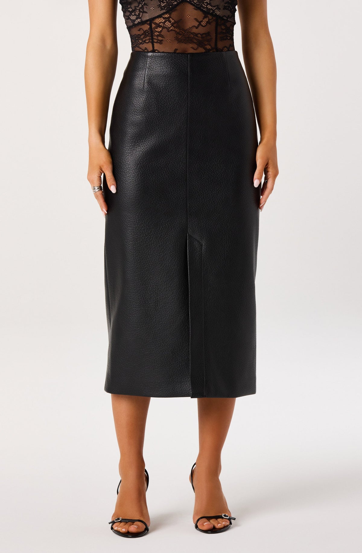 Sharran Faux Leather Midi Skirt