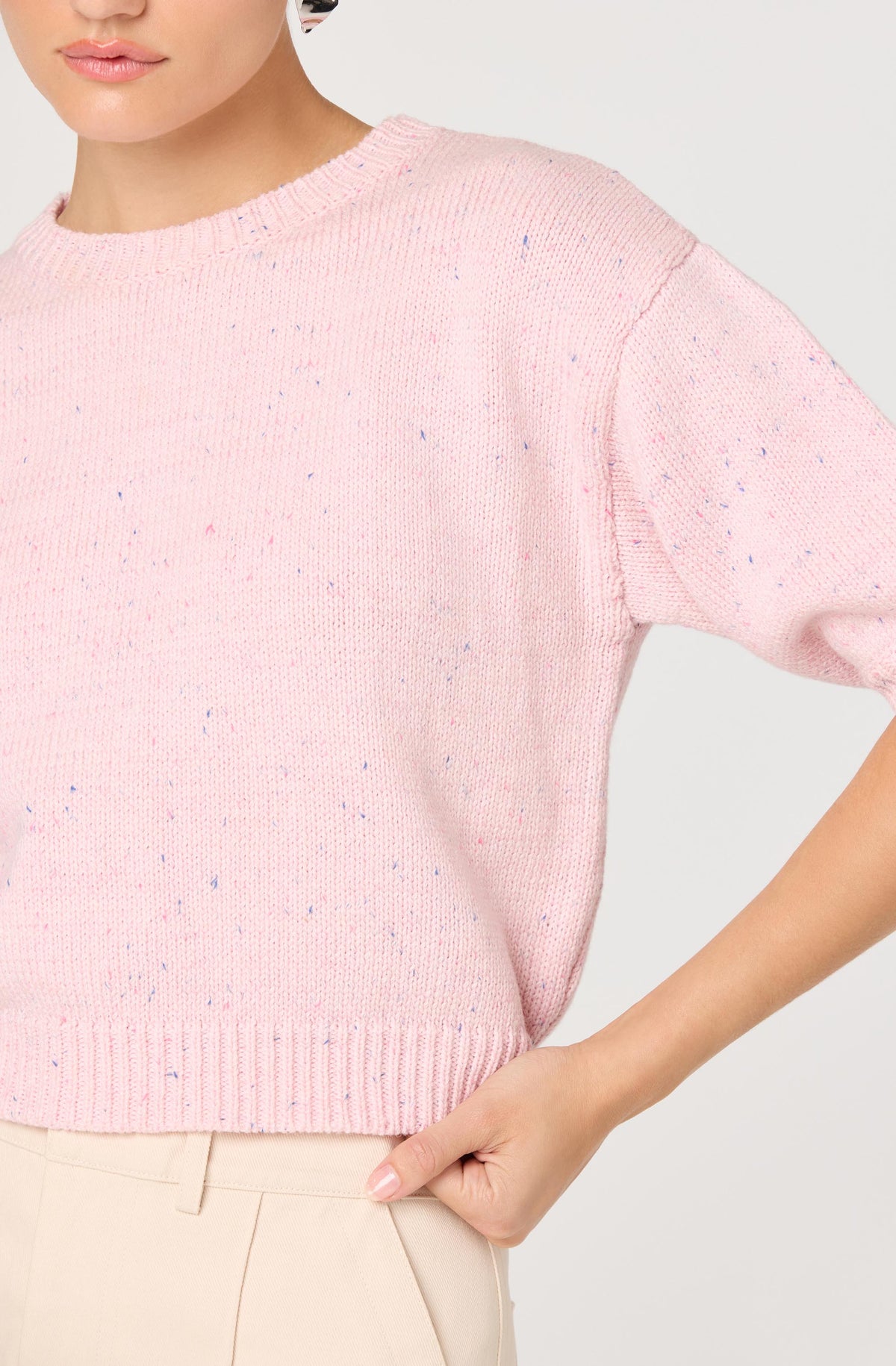 Colette Flecked Knit Short Sleeve Sweater