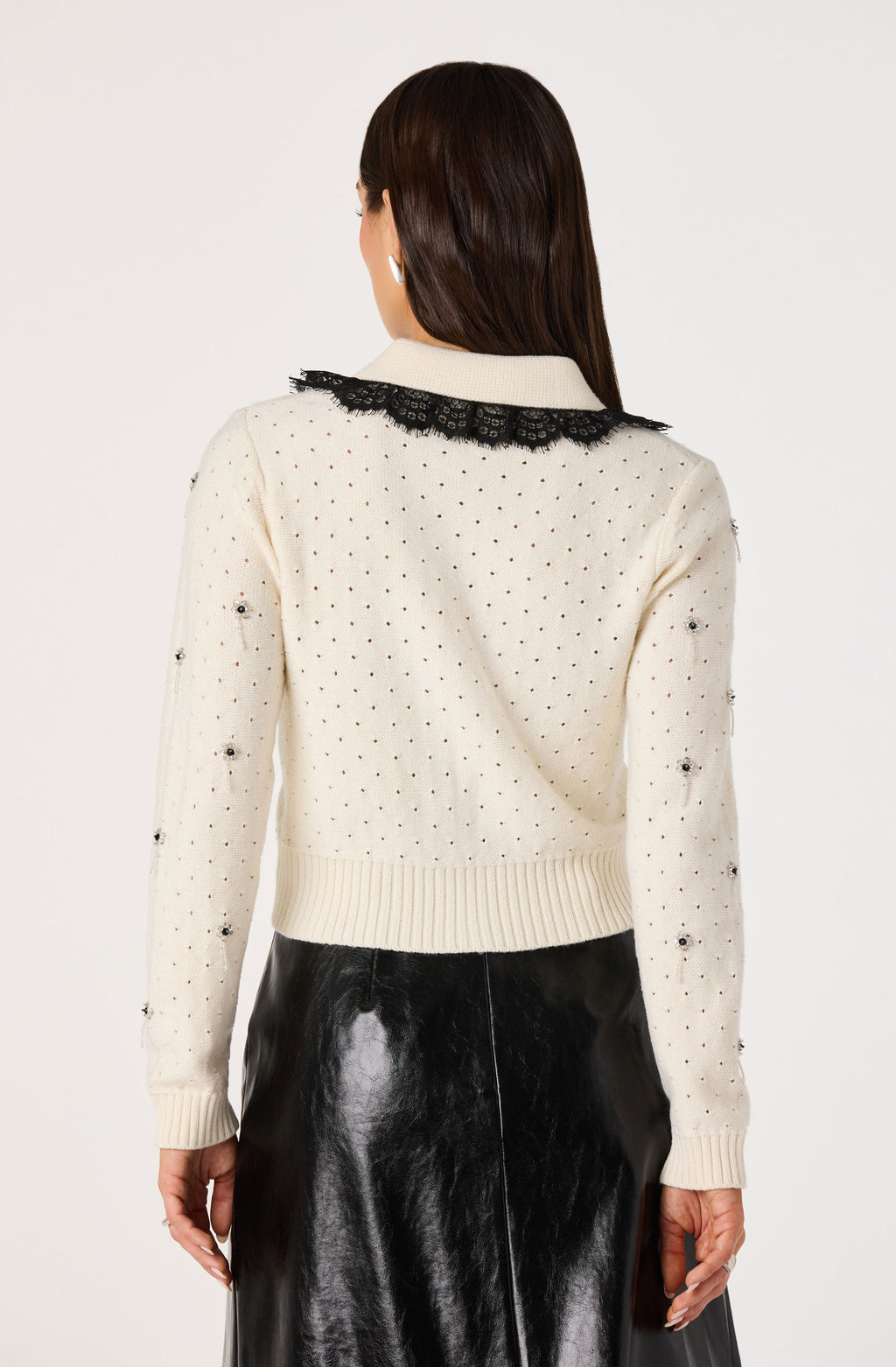 Dallyn Lace Collar Embellished Pointelle Cardigan