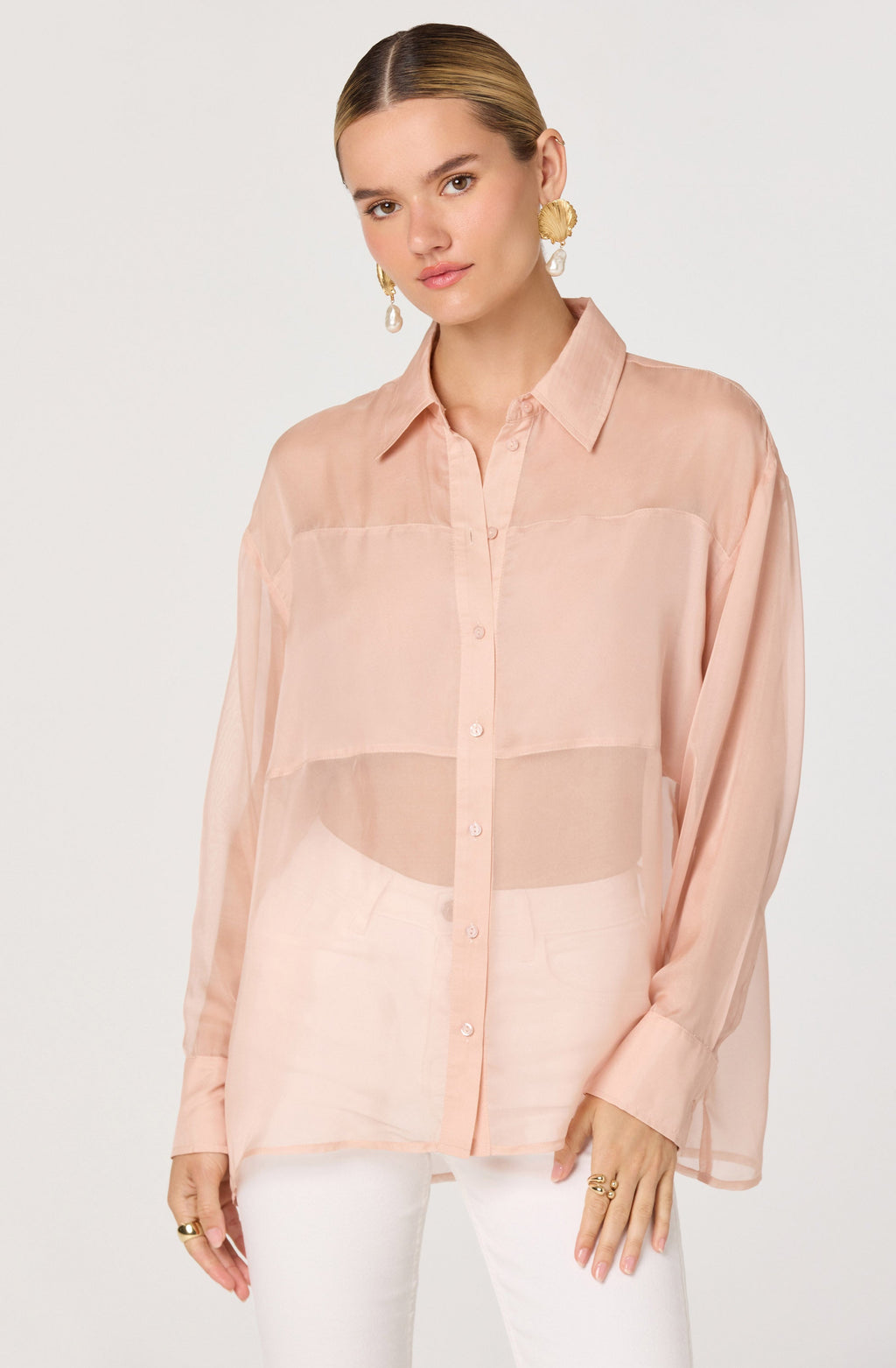 Evie Sheer Collared Button-Front Top