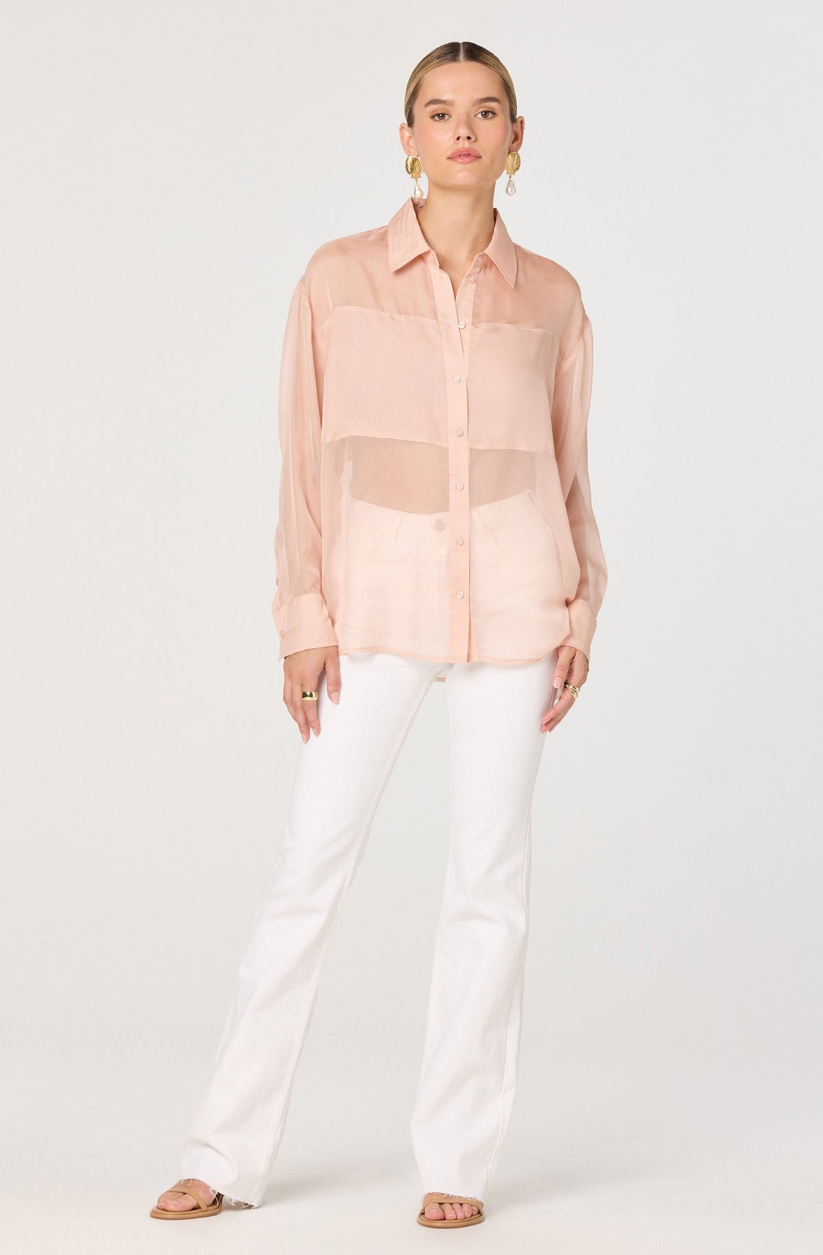 Evie Sheer Collared Button-Front Top