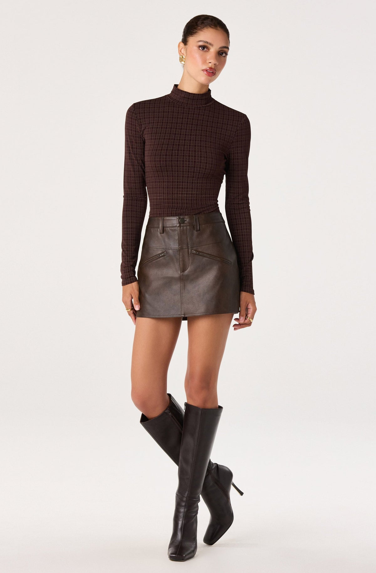 Lida Plaid Mock Neck Top
