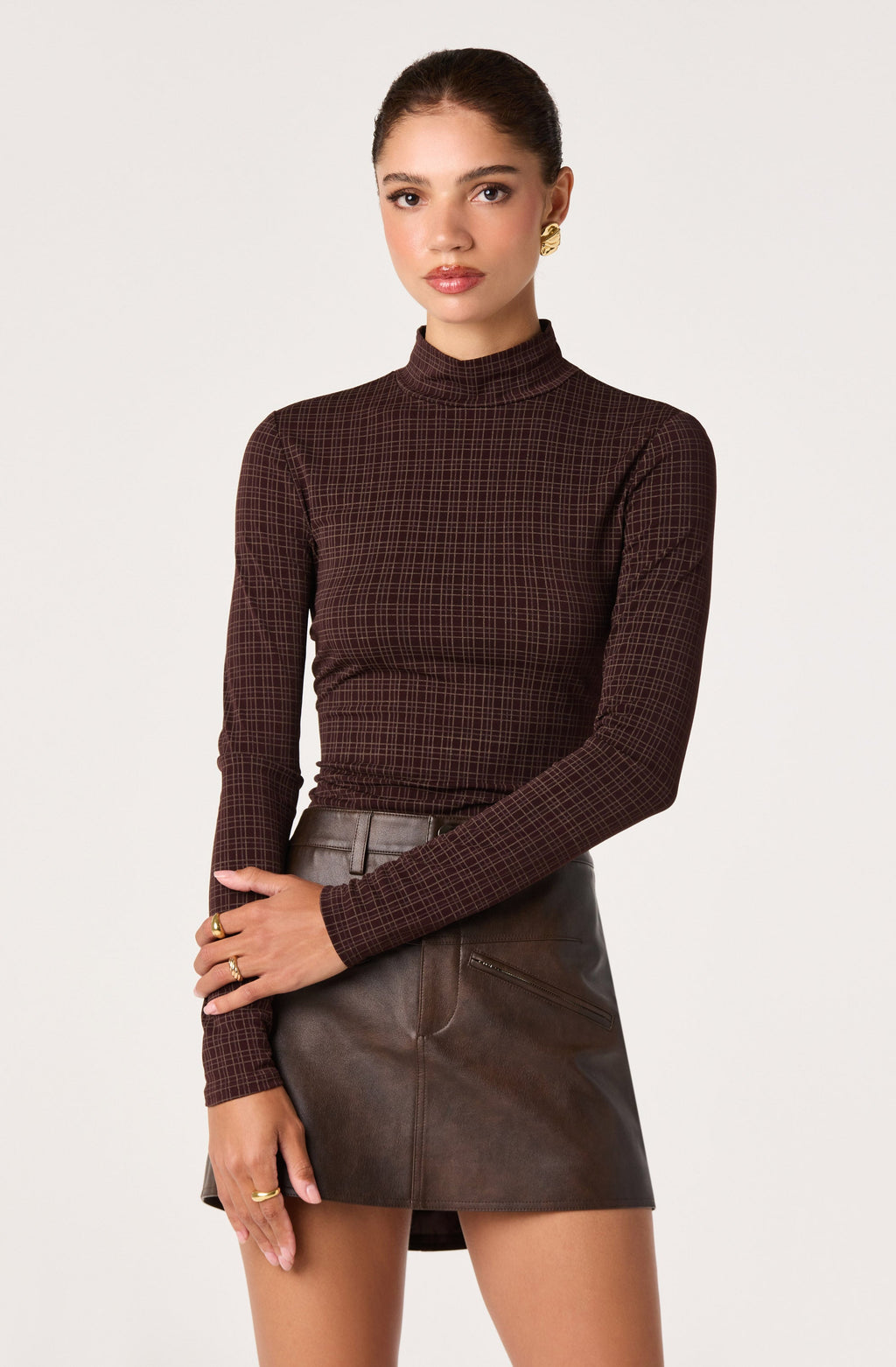 Lida Plaid Mock Neck Top