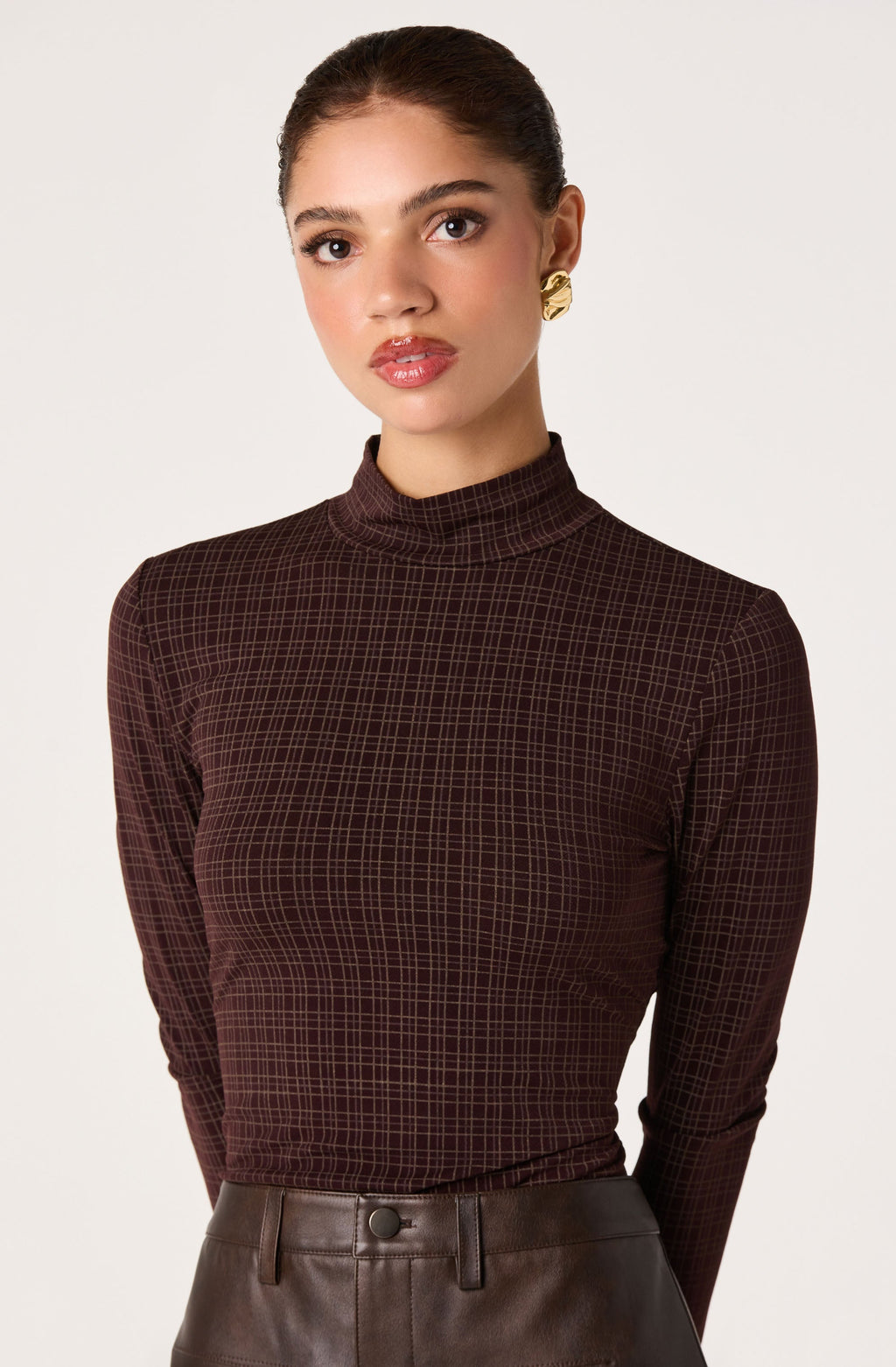 Lida Plaid Mock Neck Top