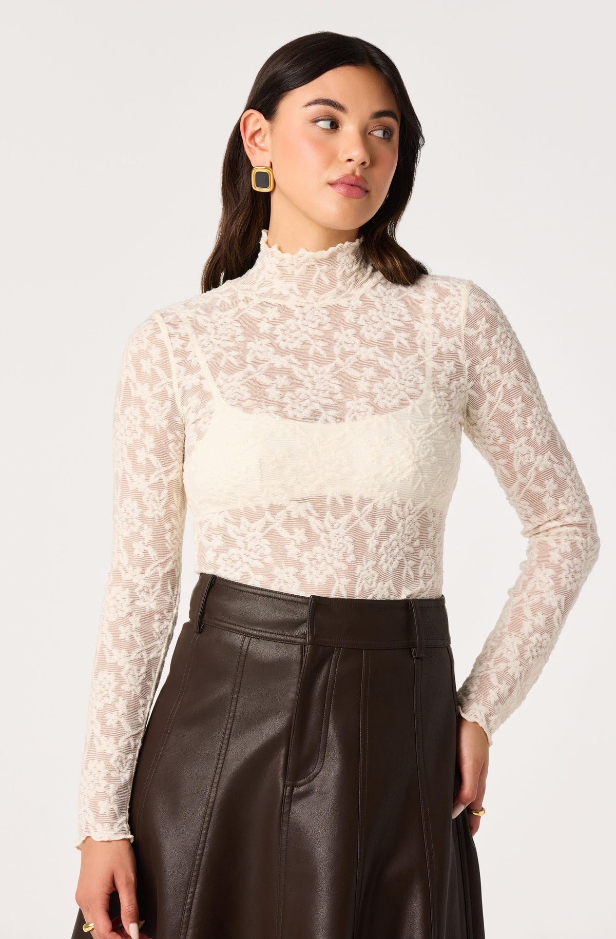 Kyra Sheer Mesh Mock Neck Top