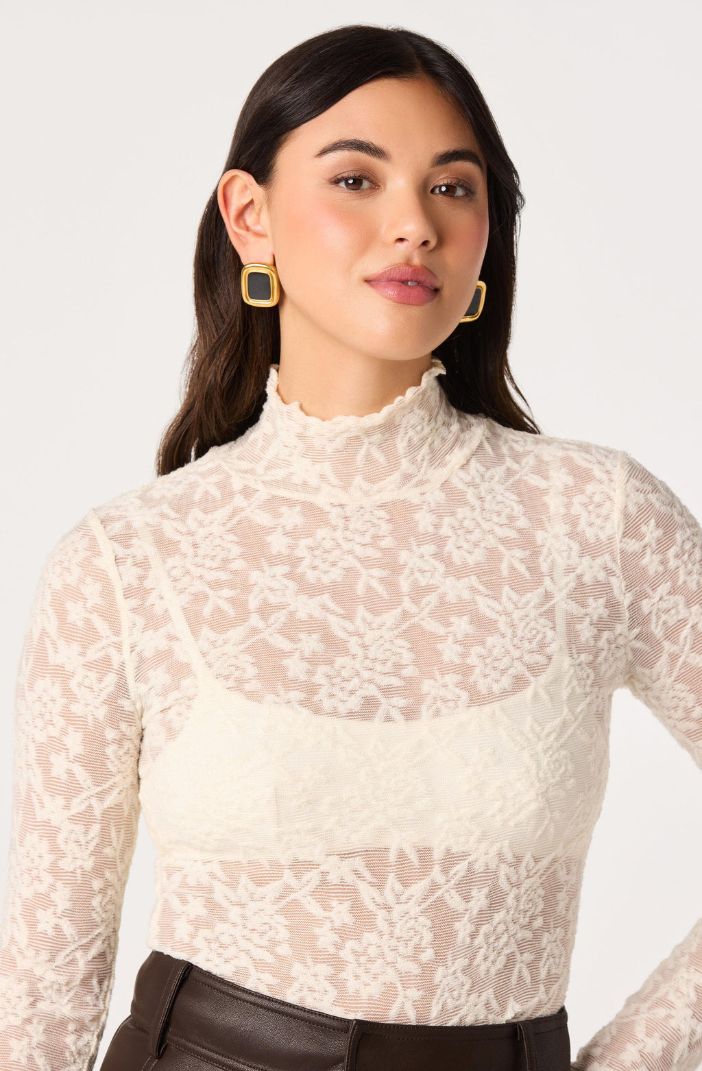 Kyra Sheer Mesh Mock Neck Top